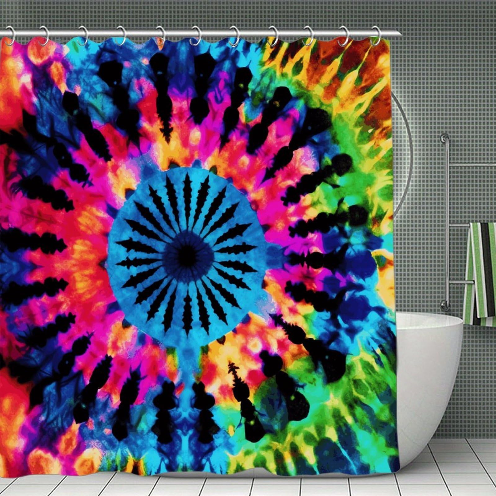 FekiLoot Exotic Tribe Tie Dye Style Shower Curtain Minimalist Aesthetic Bath Curtain with Hooks Simple Water Resistant Bathroom Shower Curtains Cute Blackout Privacy Curtains Cloth Curtain