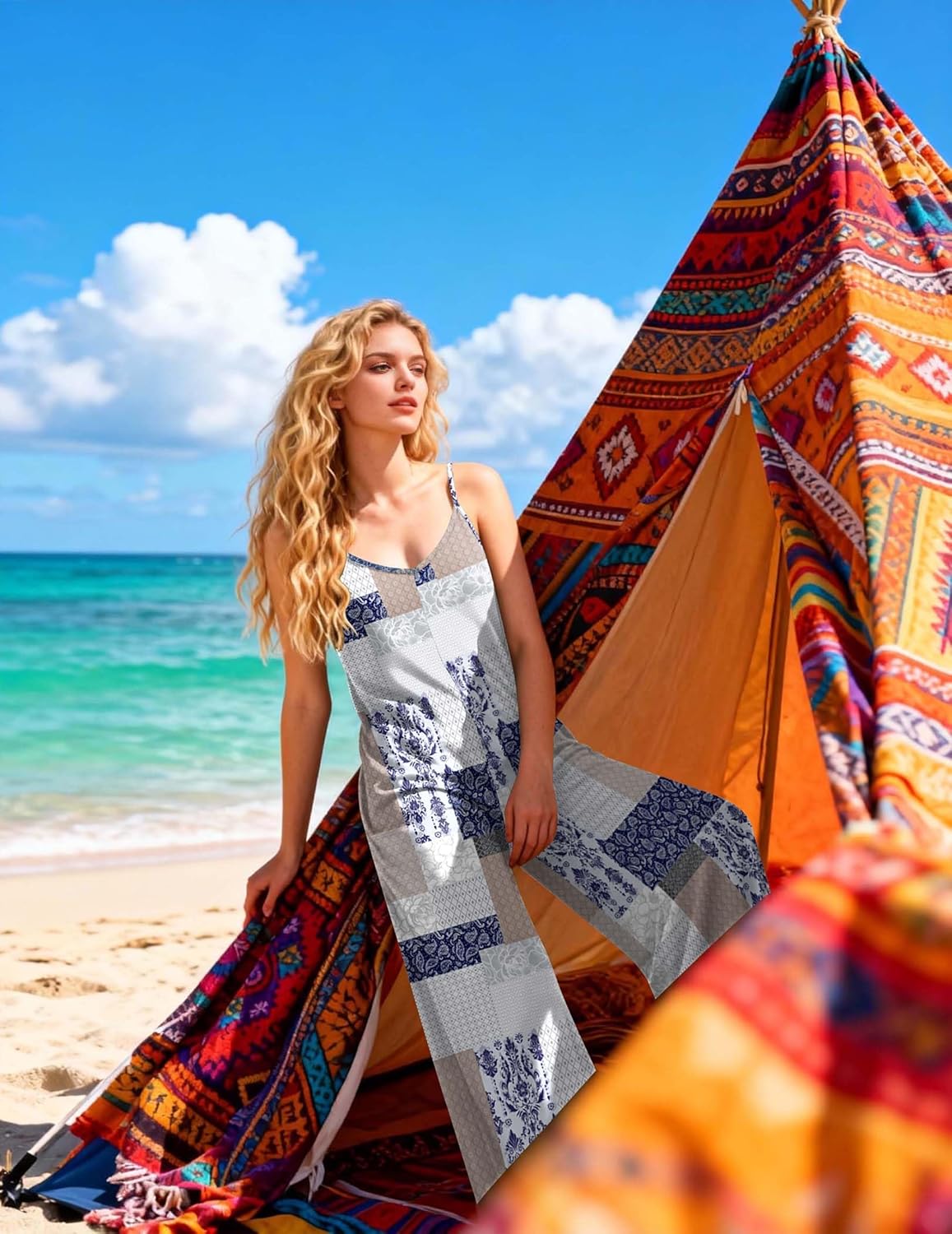 Ekouaer Women Jumpsuits Casual Boho Overalls Sleeveless Spaghetti Strap Long Pants Romper with Pockets - Image 5