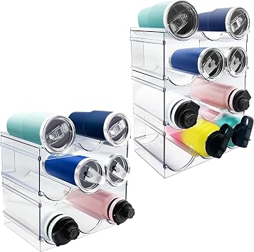 4 Pack Water Bottle Organizer & 3 Pack Water Bottle Organizer, Staclable Water Bottle Holder for Kitchen Cabinet Storage, Mug Cup Organizer Storage