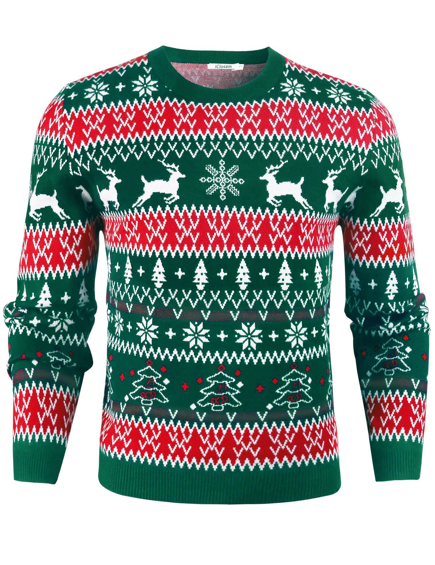 iClosam Christmas Jumpers for Men Reindeer Festive Xmas Jumper Funny Sweater Pullover for Gifts