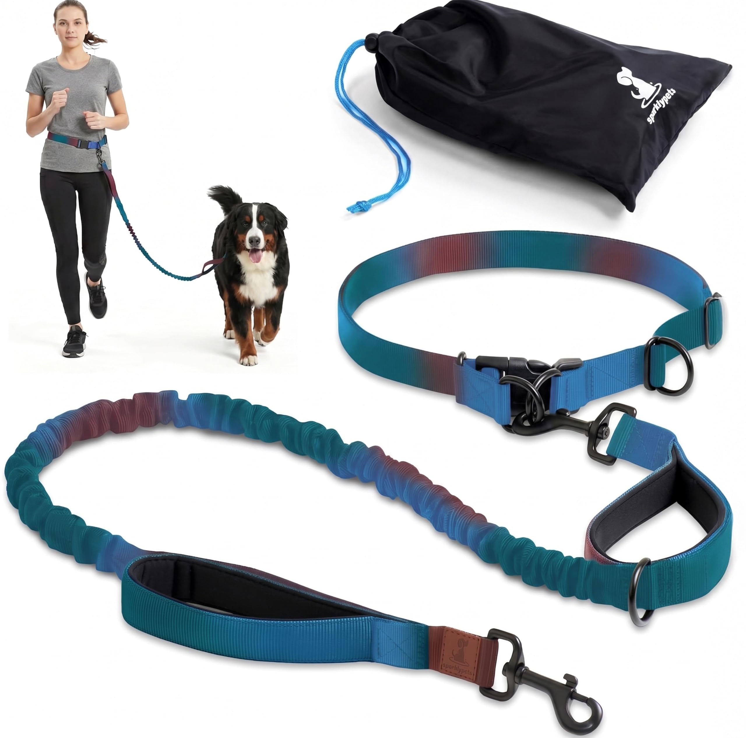SparklyPets - Laisse Mains Libre pour Chien de Moyenne à Grande Taille - Anti-Traction, Coutures Réfléchissantes - Accessoire Chien pour Jogging, Marche à Pied, Randonnée, Carnicross