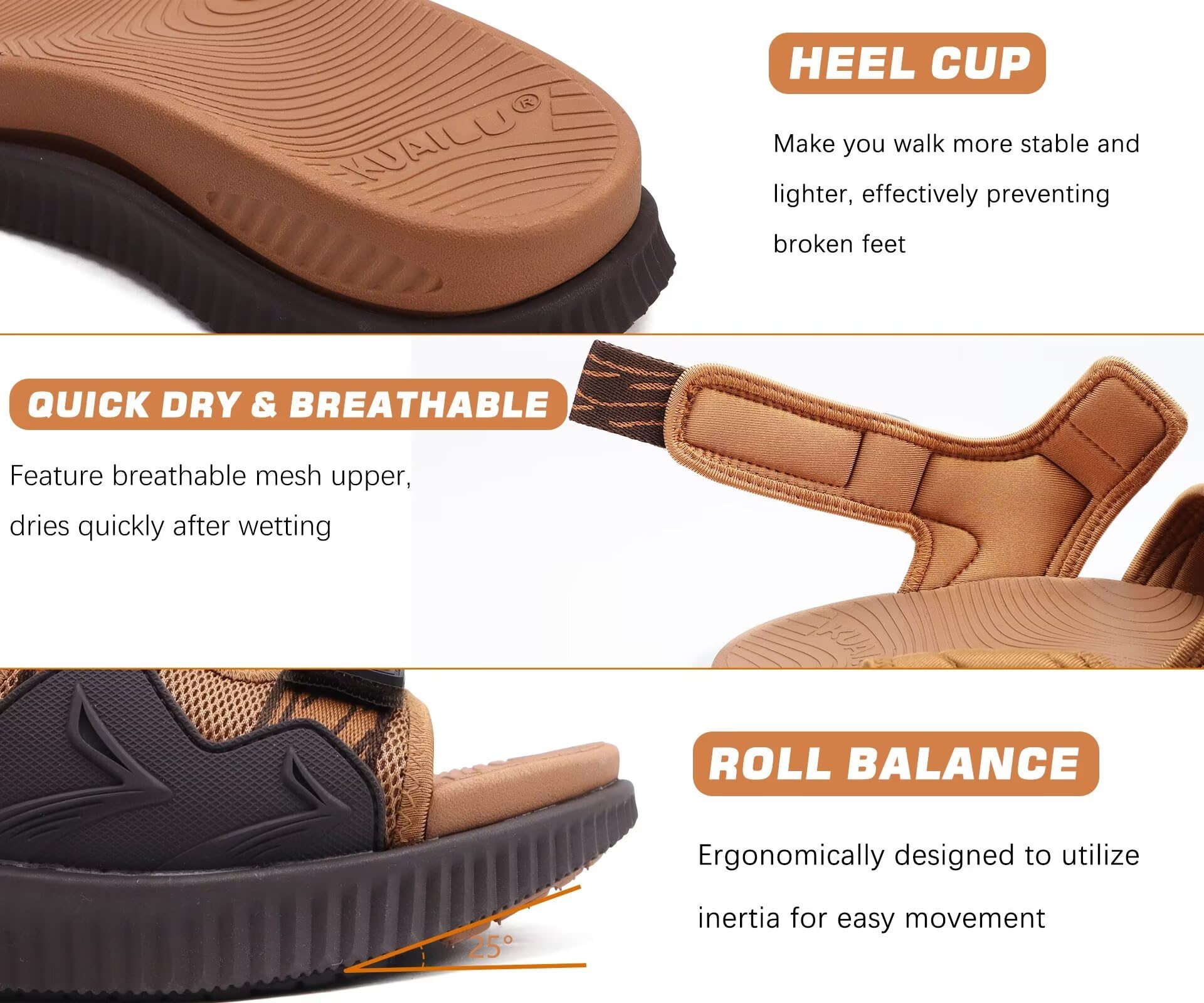 KuaiLu Sandali Trekking Uomo Comode Camminata Ortopediche Fascite Plantare Sportivi Sandalo Estive Leggero Regolabile Escursionismo Antiscivolo Scarpe