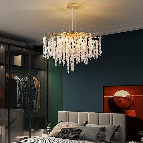 Miniatura 52 de Candelabro moderno de ramas de árbol de cristal, color negro, 40 pulgadas, Art Deco Rectángulo Lineal con gotas de lluvia para interiores, comedor