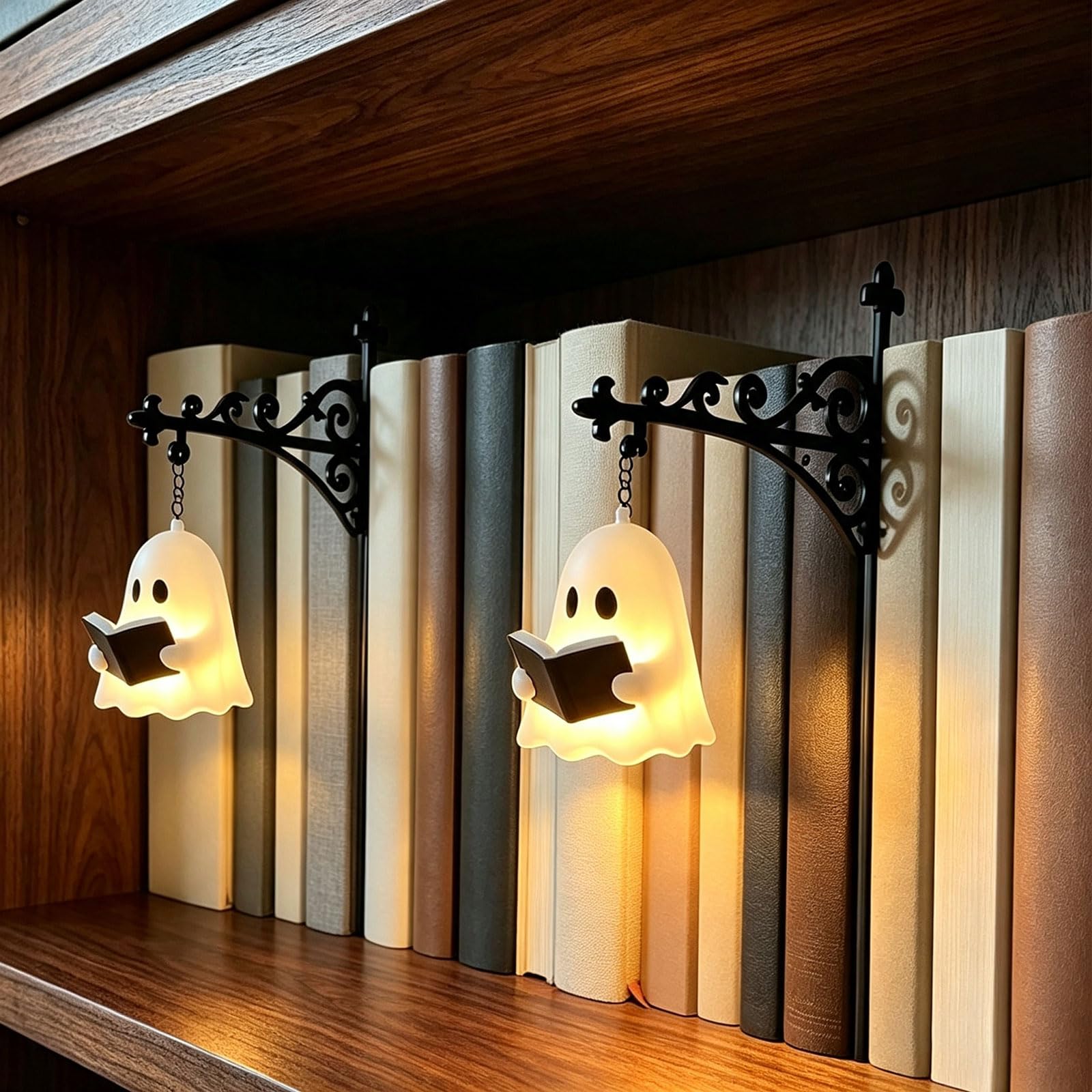 2 Pcs Book Nook Light Lantern, Vintage Hanging LED Bookshelf Lantern Light