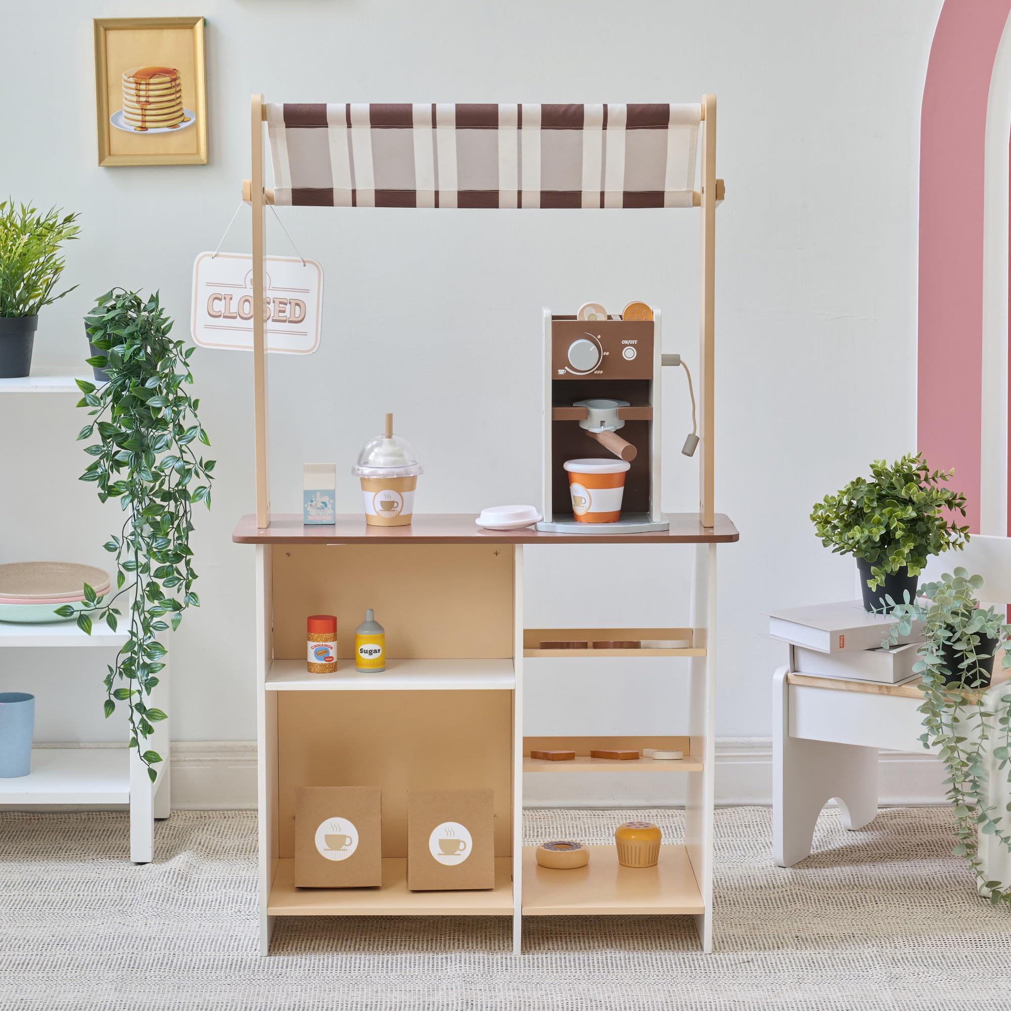 Teamson Kids Espresso Treats Stand café Jouet Bois avec Machine Expresso, pâtisseries, Tasses, Tableau Menu, Panneau Ouvert/fermé, rangements, 29 Accessoires | Machine Expresso, Pâtisseries, Tasses, Tableau Menu, Panneau Ouvert/Fermé