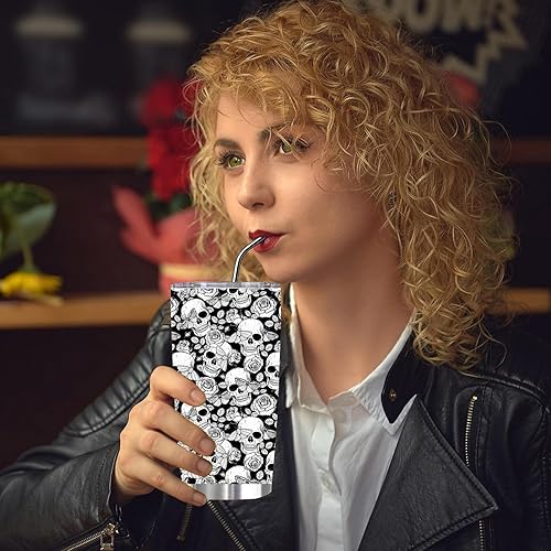 Miniatura 5 de Sakura - Vaso de viaje de 20 onzas, acero inoxidable, aislado al vacío, con tapa y pajilla, para café con tapa y popote para hombres y mujeres