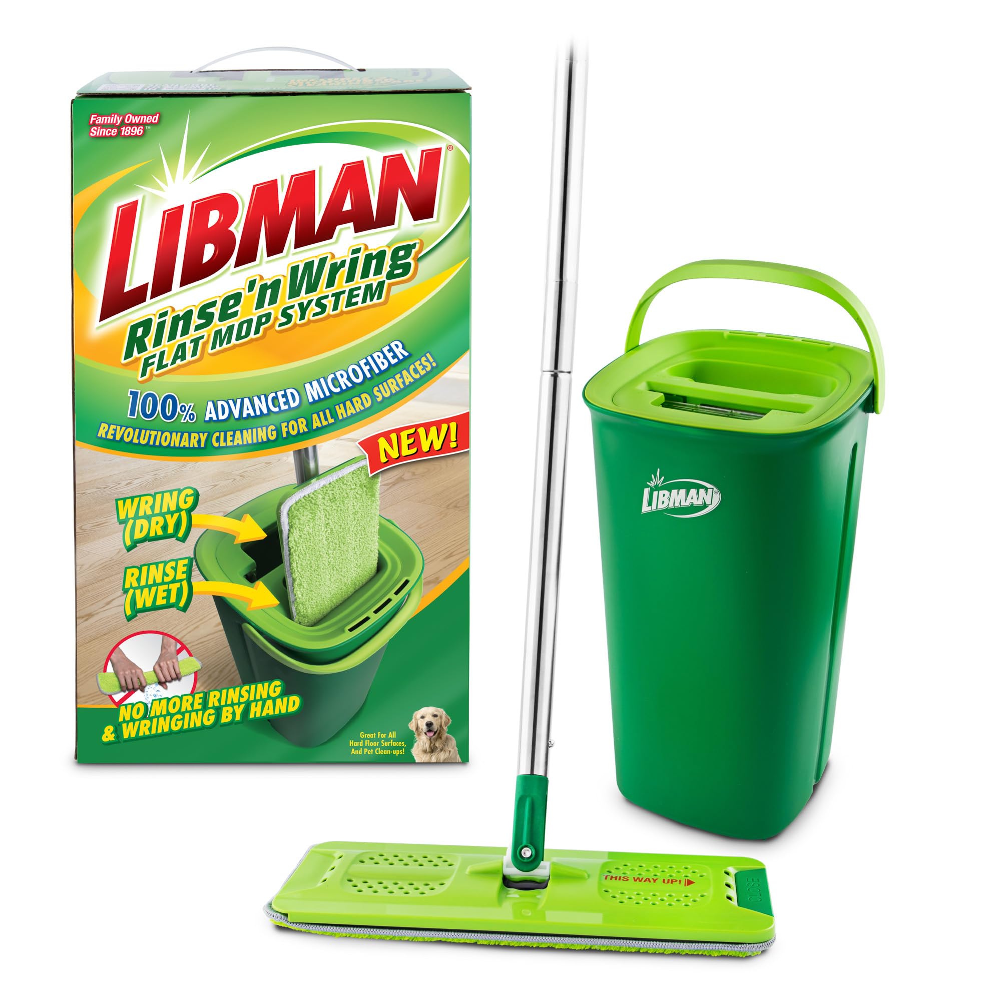 Libman Rinse 'n Wring Mop and Bucket System | Microfiber Floor Mop | Hardwood Floor Cleaner | Wet & Dry Mop | Clean & Dirty Water Chambers | Power