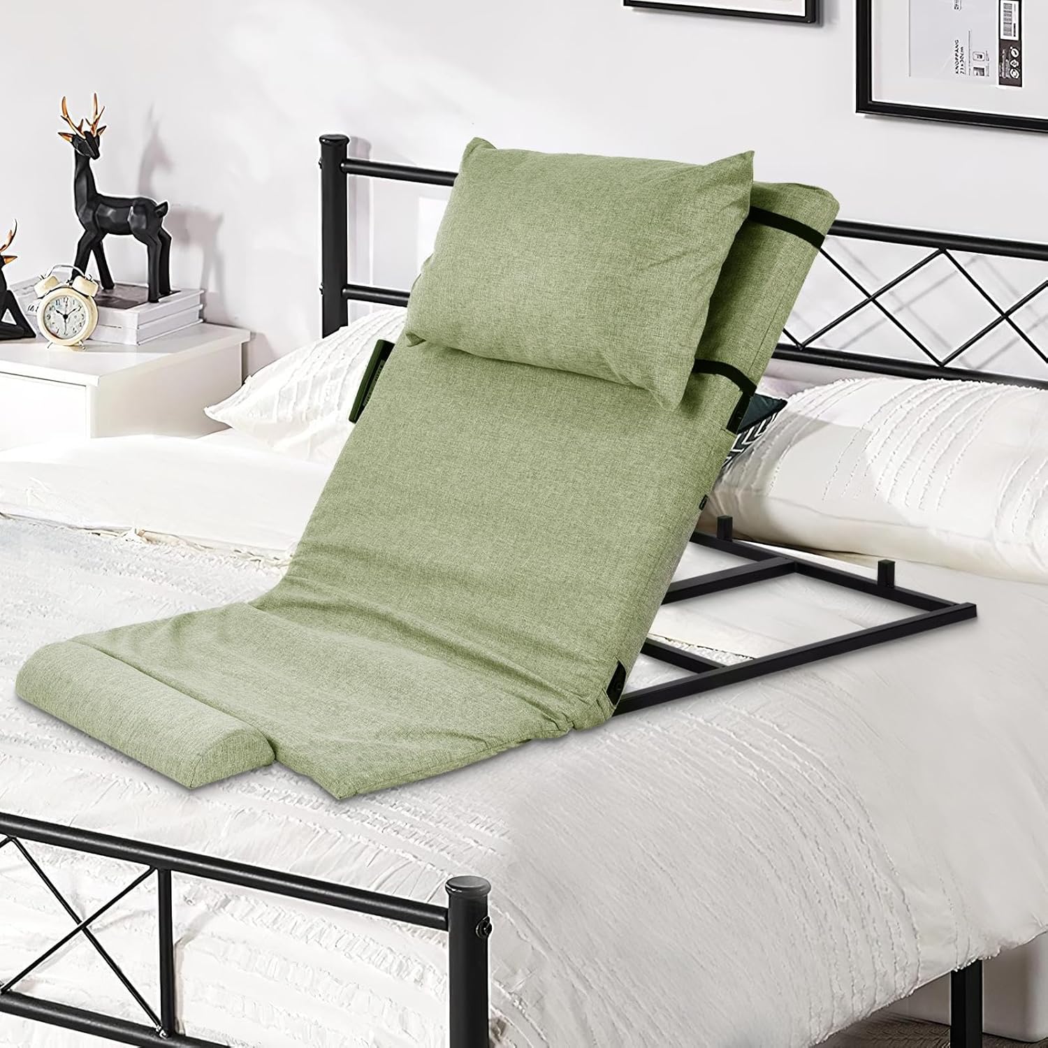 Electric Adjustable Bed Backrest – 2–80° Sit-Up Backrest Chair, Remote Control, Washable Cushion & Headrest, Heavy-Duty Carbon-Steel Frame, 440 lbs Support – Green