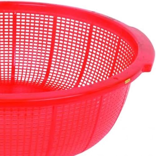 Miniatura 4 de Colador perforado redondo de 18-1/2" x 5-3/4" con asas de agarre- Cesta colador para lavar verduras, frutas, drenaje, pasta cocida, colador de