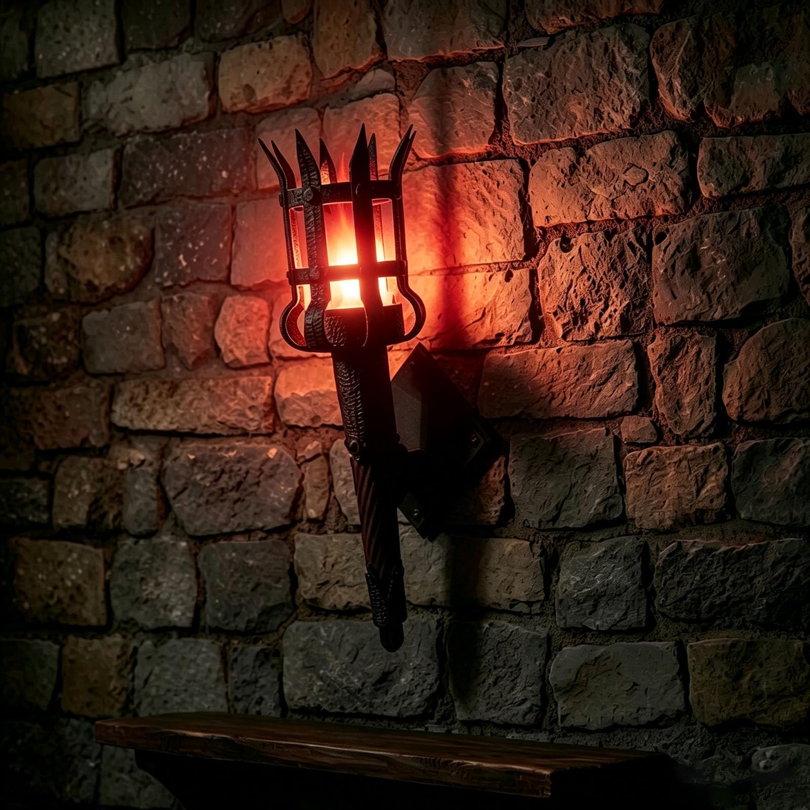 Medieval LED Torch Wall Sconce Gothic Castle Flickering Flame Home Decor (Red, 1 Torch)