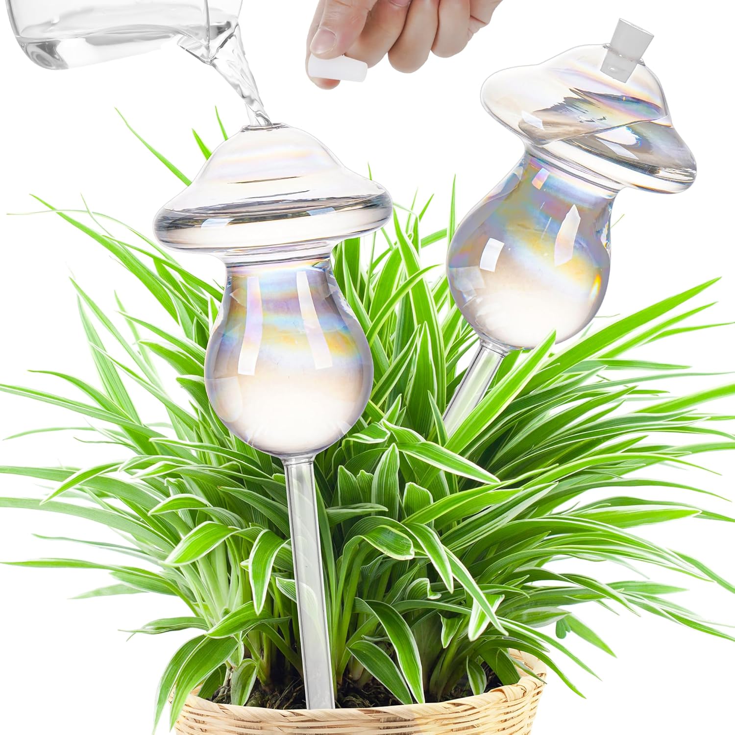 11 oz Up Large Plant Watering Globes, Self Watering Planter Insert, Glass Plant Watering Devices, Mushroom Self Watering Globes, Automatic Watering Bulbs for Indoor Outdoor Plants (Large 4-Pack)