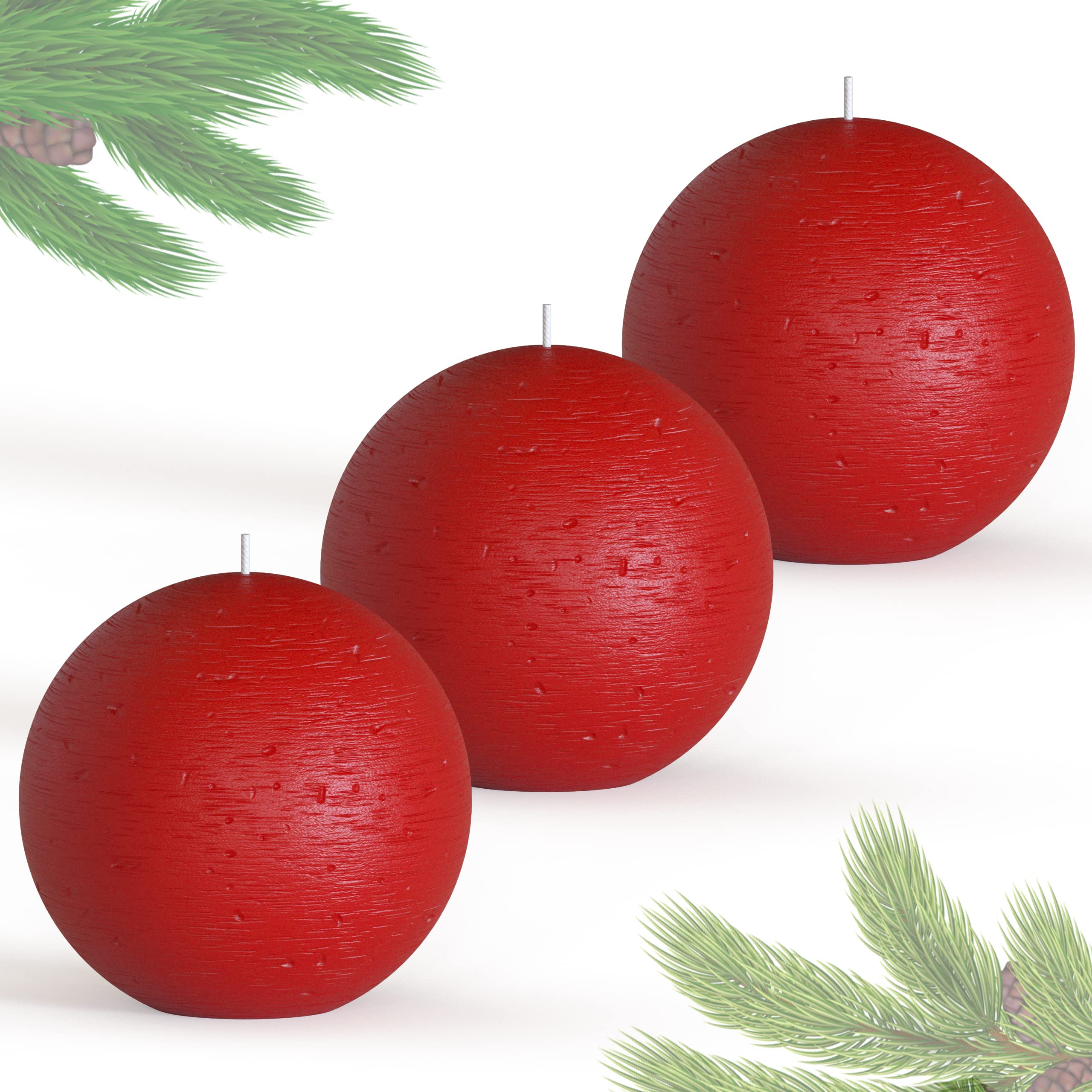 CANDWAXCandle Set of 3 Round Candles Ball 3 Inch - Perfect Candle Decor as Wedding Decoration and Red Candles for Any Event - Unscented Shaped Candles Long Burning - Bordeaux Candles