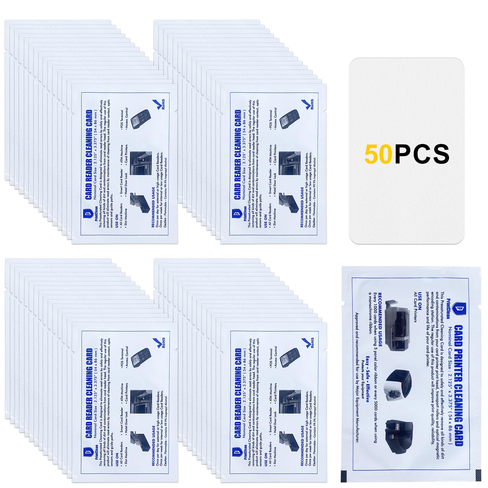 CR80 Card Reader Cleaning Cards, 50PCS Dual Side Card Reader Cleaner, POS Swipe Terminal Cleaning Cards
