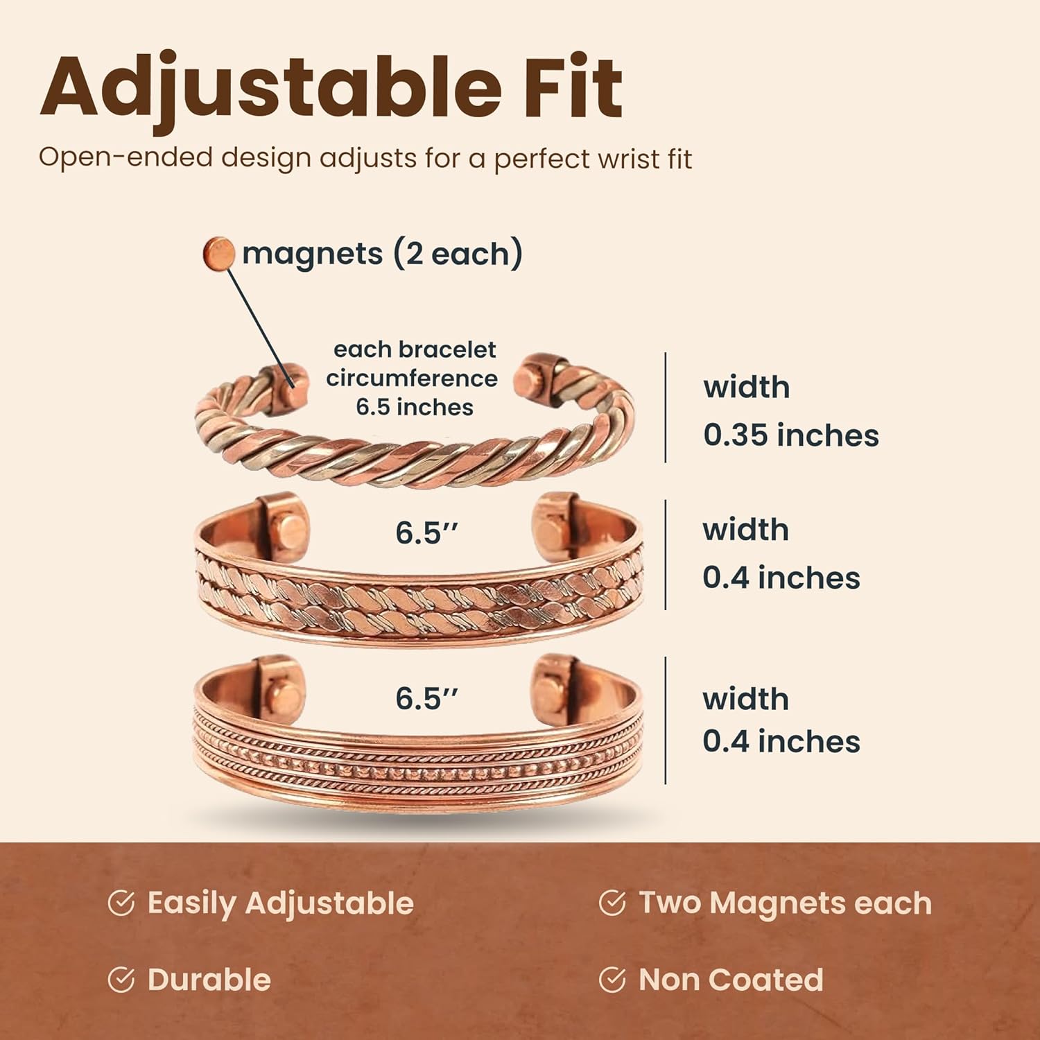 Touchstone copper bracelets | gift for men women |adjustable 100% pure solid real magnetic jewelry | handmade bracelet set combo | rope braided tibetan bangles. - Image 4