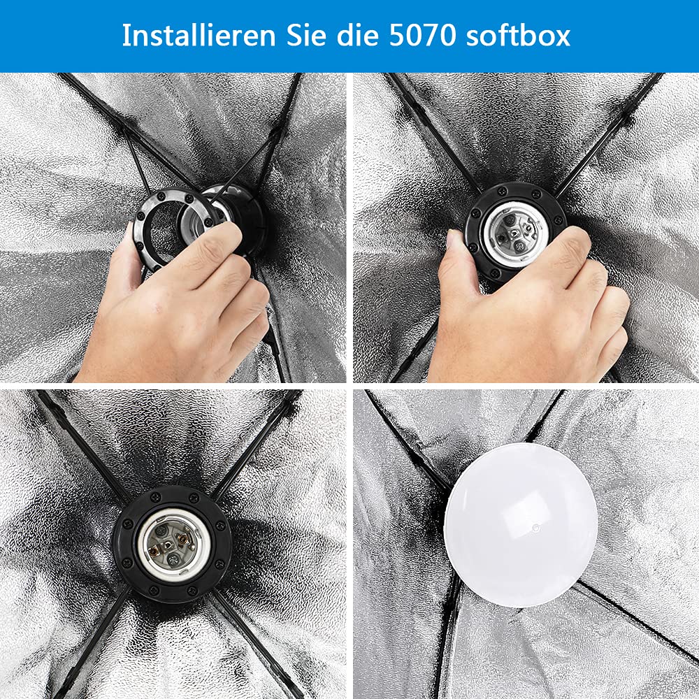 Bonnlo Softbox Licht Kit für Fotostudio, 50 x 70 cm Softbox mit E27 Sockel und 2X 5500K LED Lampen, höhenverstellbare Aluminium Stative, inkl. Tragetasche