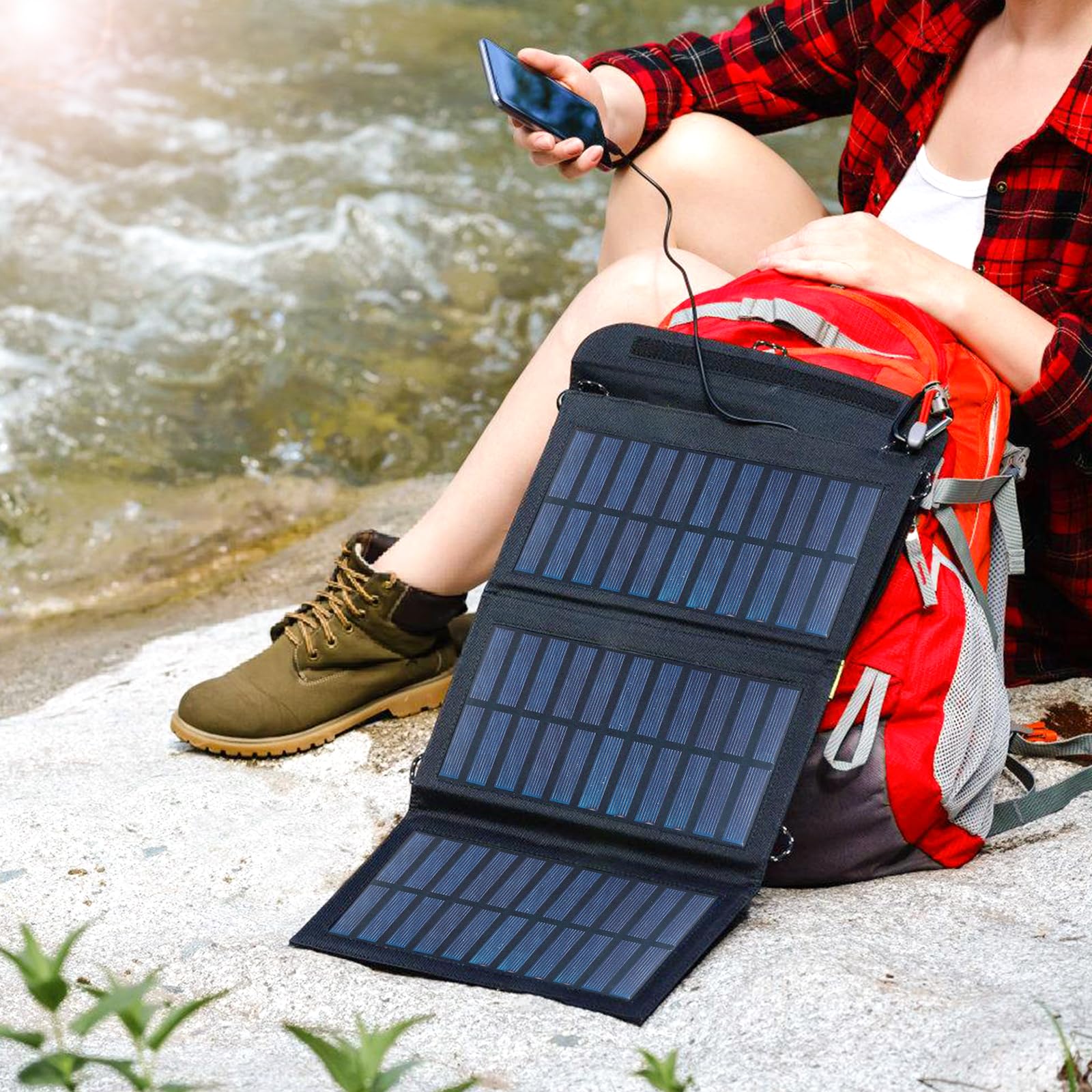 BYZESTY Panneau Solaire Portable10W - Chargeur Solaire Pliable 5V 2USB Monocristallin Panneau Solaire Étanche, Camping Chargeur Solaire pour Telephone, Activités en Plein Air, Camping, Randonnée