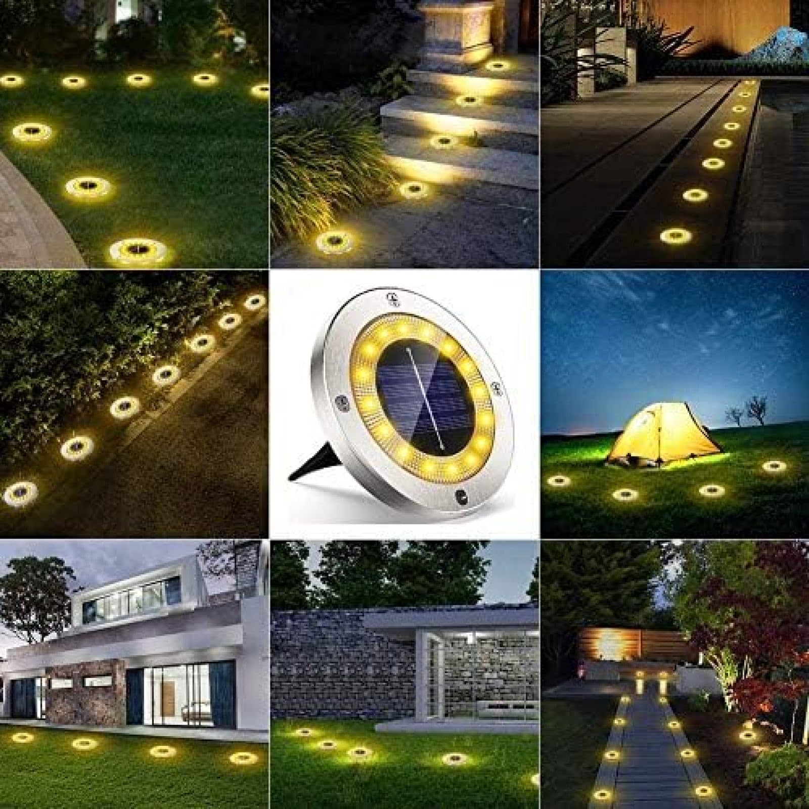 Solarne Oświetlenie Gruntowe - Super Jasne 16 Diod LED Solarne Oświetlenie Ogrodowe Zewnętrzne Wodoodporne Światło Dysku Słonecznego Oświetlenie Krajobrazu Na Trawnik Patio Deck Chodnik Światła Po