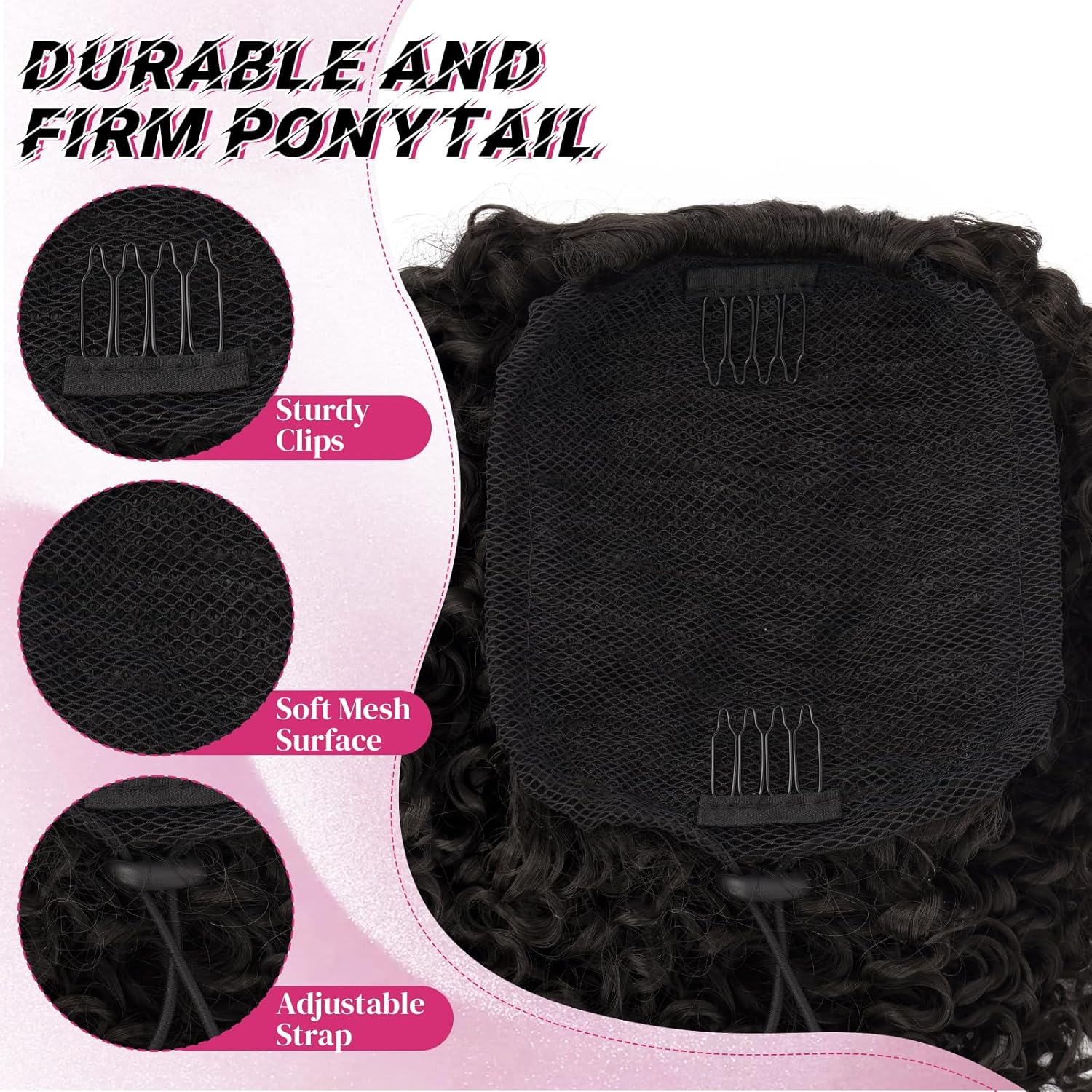 PEACOCO Cheer Ponytail Hair Piece, Cheer Hair Piece Curly 12 Inch Drawstring Ponytail Extension Synthetic Short Afro Puff Kinky Curly Ponytail for Women (Black Brown) - Image 3