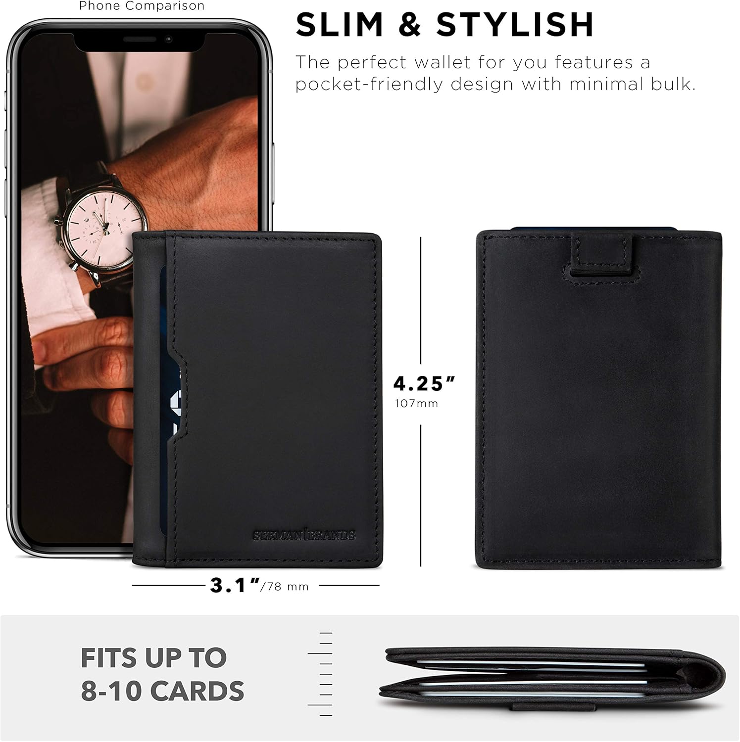 SERMAN BRANDS - Wallets for Men Slim Mens leather RFID Blocking Minimalist Card Front Pocket Bifold Travel Thin - Image 3