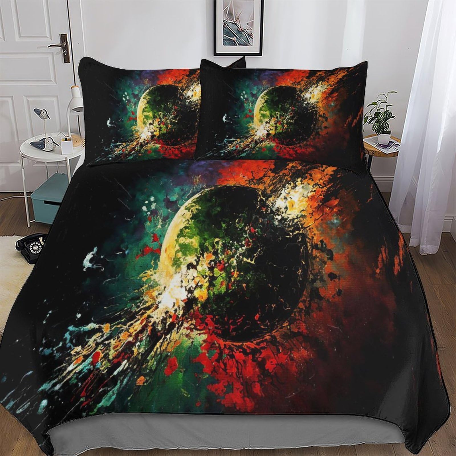 GGJJTT Star Cosmos Expressive Oil Microfiber Duvet Cover Set 3Pcs Polyester Quilt Cover Bedding Set With Pillow For Boys Girls Comforter Cover King220x240cm — image 1