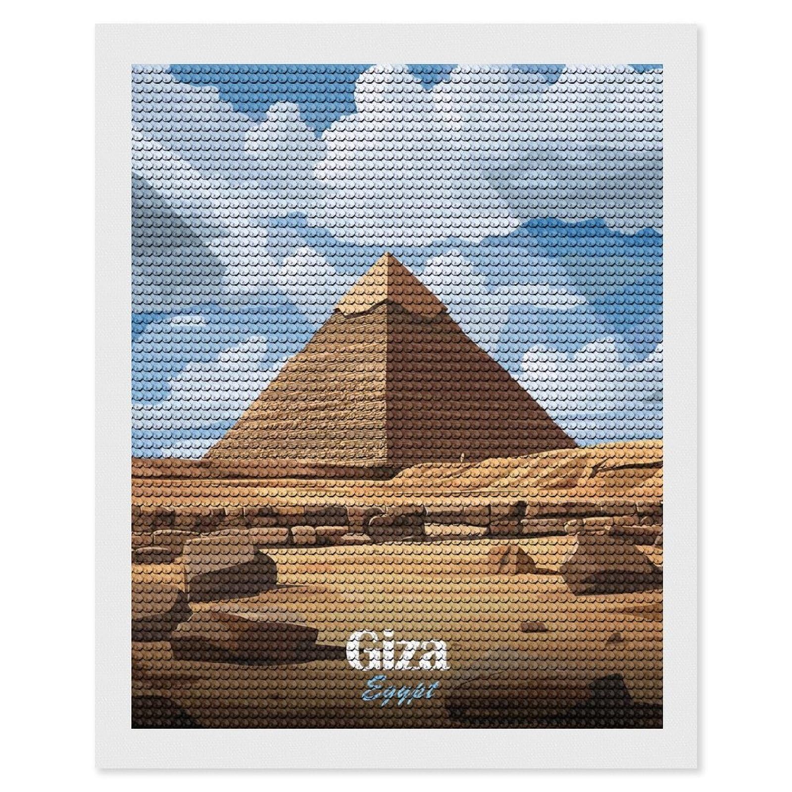 Junmoney Giza Pyramid Illustration Diamond Painting Canvas Set 16"x20", Boho Decor, for Craft Lovers, Easy Handmade Project, Holiday Gift Idea