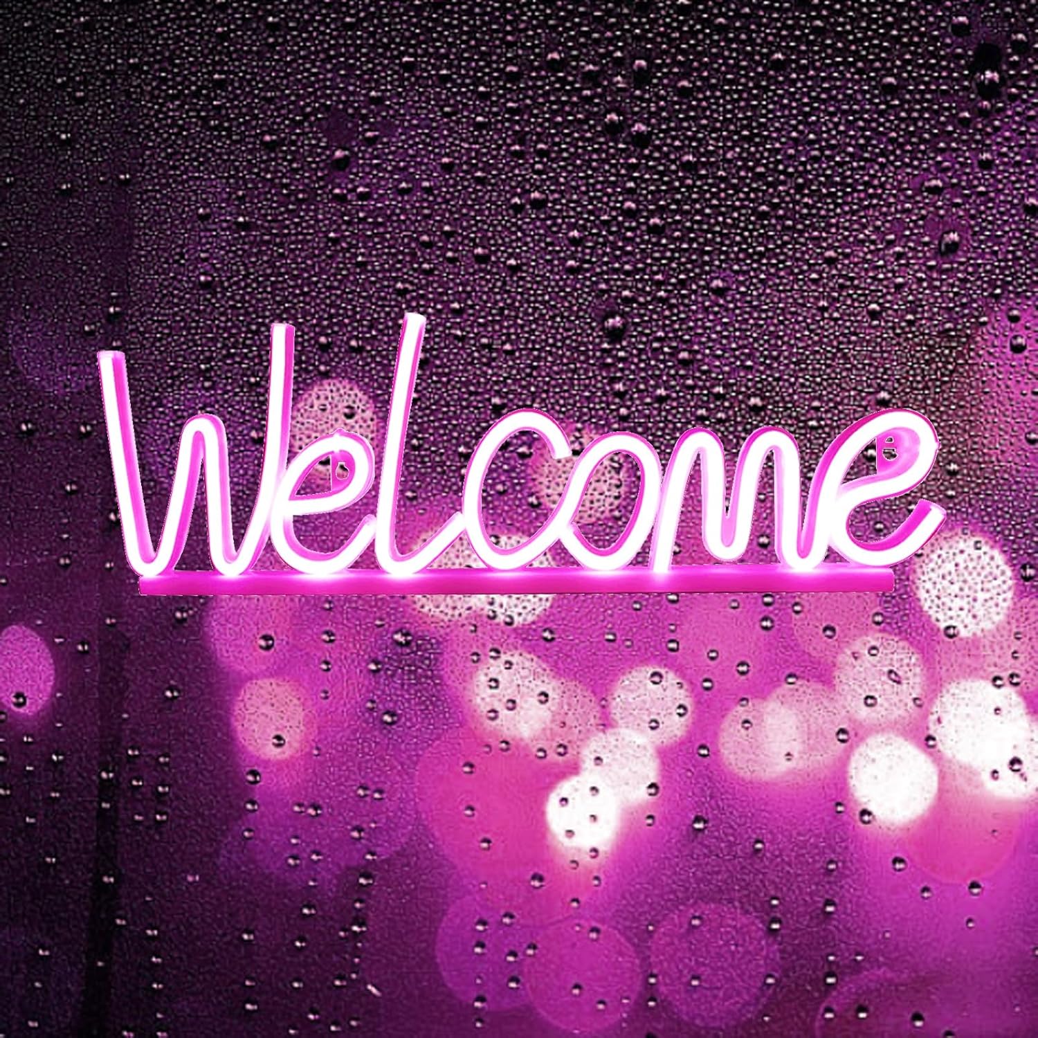 Welcome Neon Sign, 13.9×5 inch LED Welcome Sign for Business, Commercial "Welcome" Monogram Illuminated Sign for Glass Window Shop Cafe Restaurant Bar (Pink)