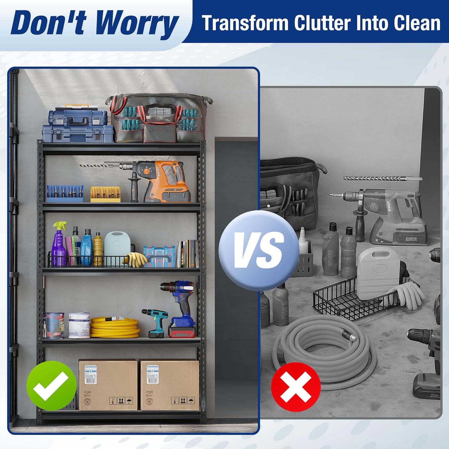 WORKPRO 2180LBS Garage Shelving Unit, Heavy Duty 5-Tier Adjustable Storage Shelf, Shelving Units and Storage for Kitchen, Basement or Pantry, 35.4”Wx11.8”Dx72”H, Black