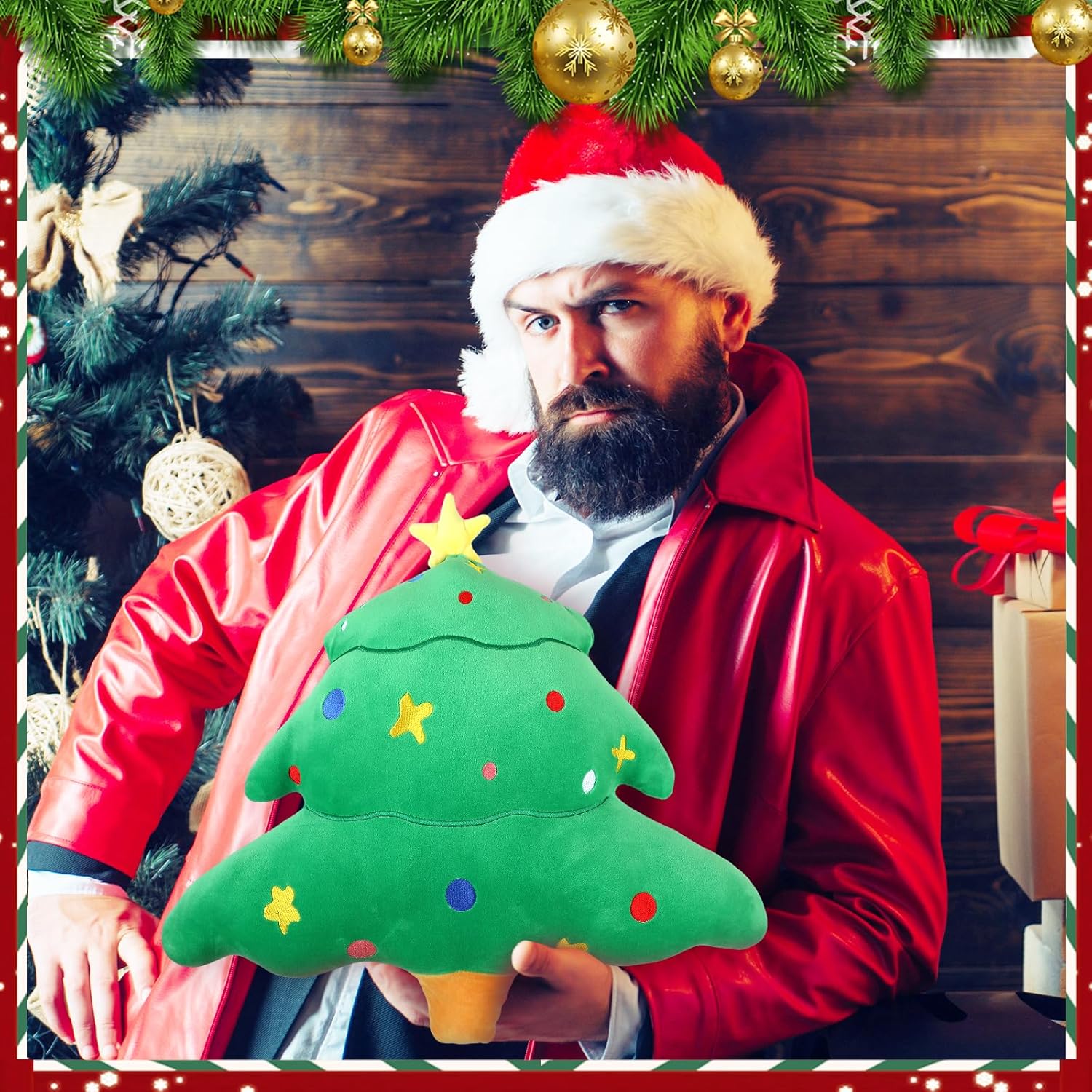 Suzile 3 Pcs 3D Christmas Throw Pillow 18 Inch Gingerbread Santa Claus Christmas Tree Pillow Sofa Cushion Aesthetic Xmas Decor Soft Stuffed Plush for Home Ornaments Decor Gift