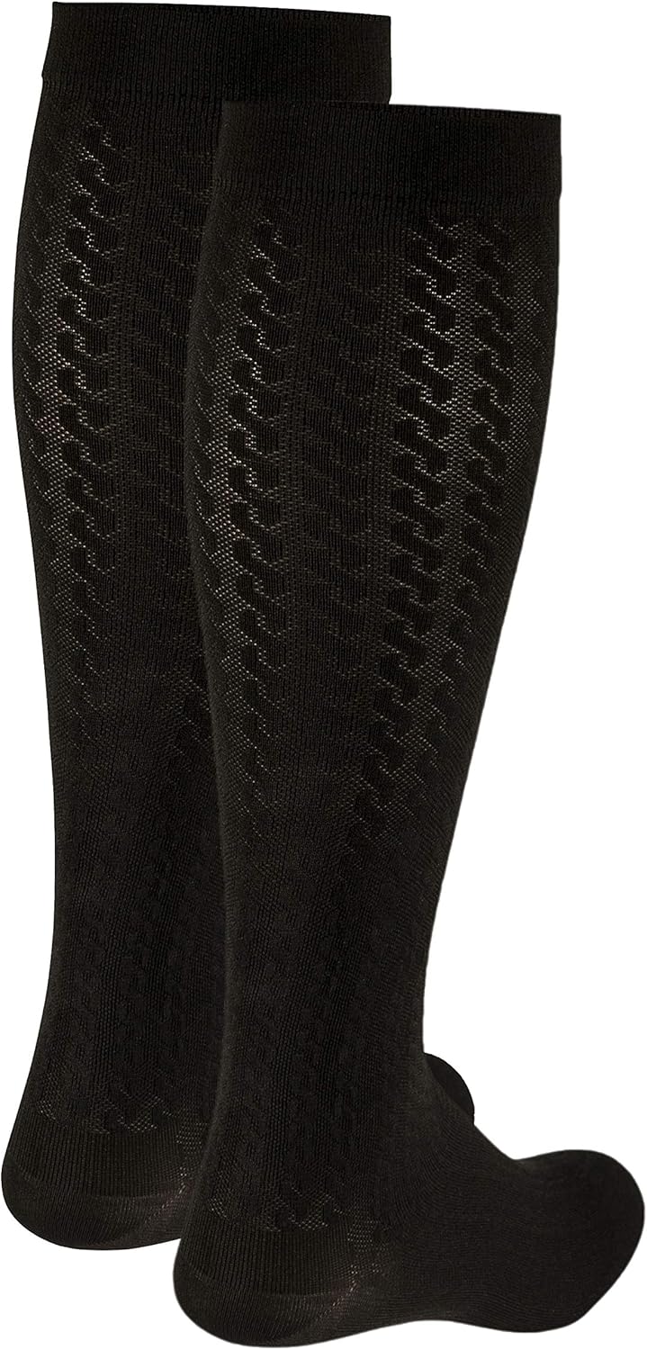 NuVein Women's Compression Socks, 15-20 mmHg Support, Cable Knit Pattern, Over Calf Knee High, Brown, Large - Image 2