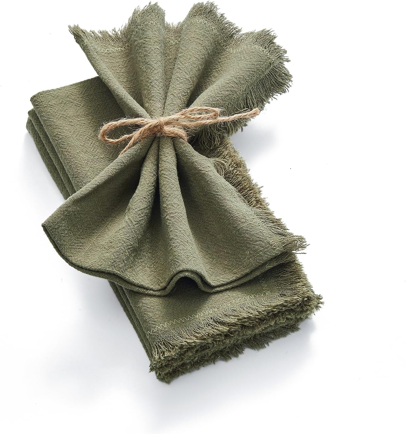 KINGSTONE Cloth Napkins Set of 6, 18x18 Inches 270G Heavyweight Cotton Linen Napkins, Sand Washed Soft Dinner Napkins for Modern Farmhouse, Rustic Boho Table Decor Slub Texture, Moss Green