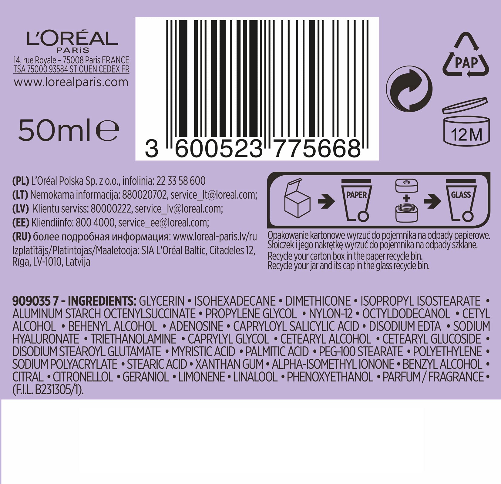 L'Oréal Paris Hyaluron Specialist nawilżający krem do twarzy na noc 25+, dwa rodzaje kwasu hialuronowego, 50 ml