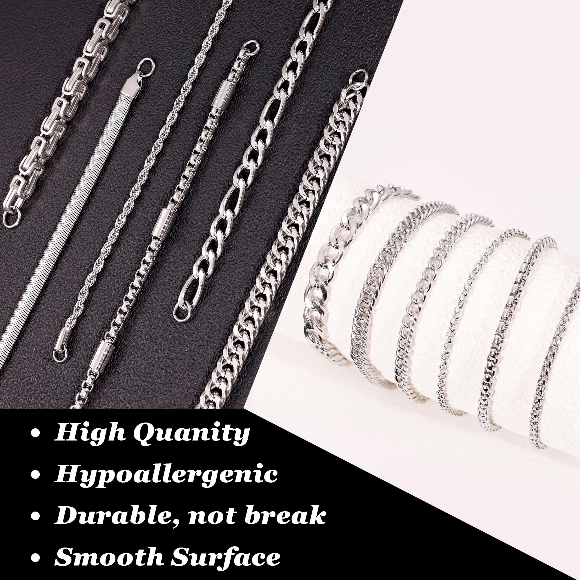 12 pulseras de cadena de eslabones cubanos de acero inoxidable para hombres y mujeres, cadena de cuerda fígaro dorada, juego de pulseras de cadena de eslabones cuadrados Rolo trenzadas de 7.5 4