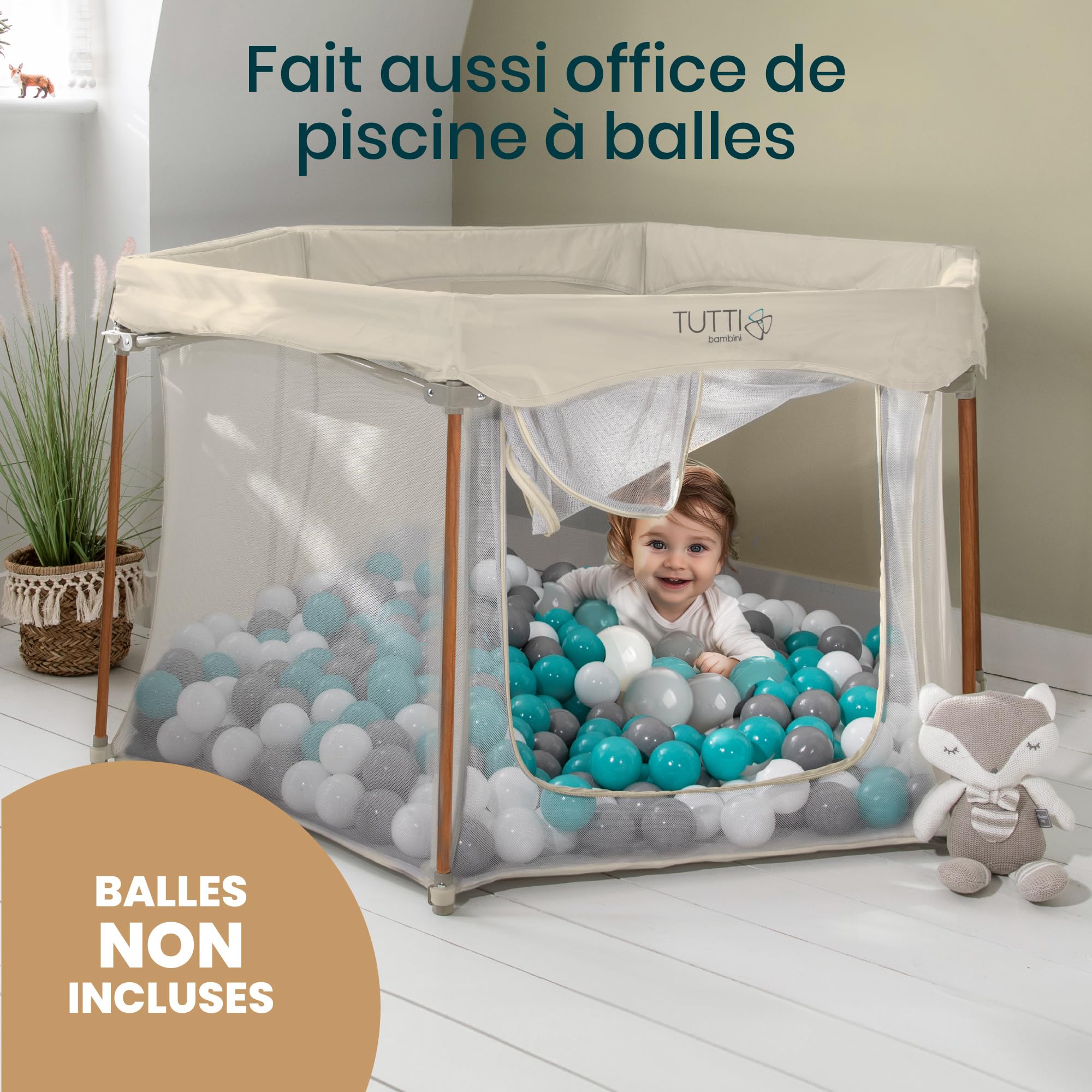 Tutti Bambini Parc Bebe Pliable - Parc Enfant & Tout-petits - Parois en Maille & Porte Zippée - Tapis de Sol & Sac de Transport - 135 x 135 x 75 cm (Écru)