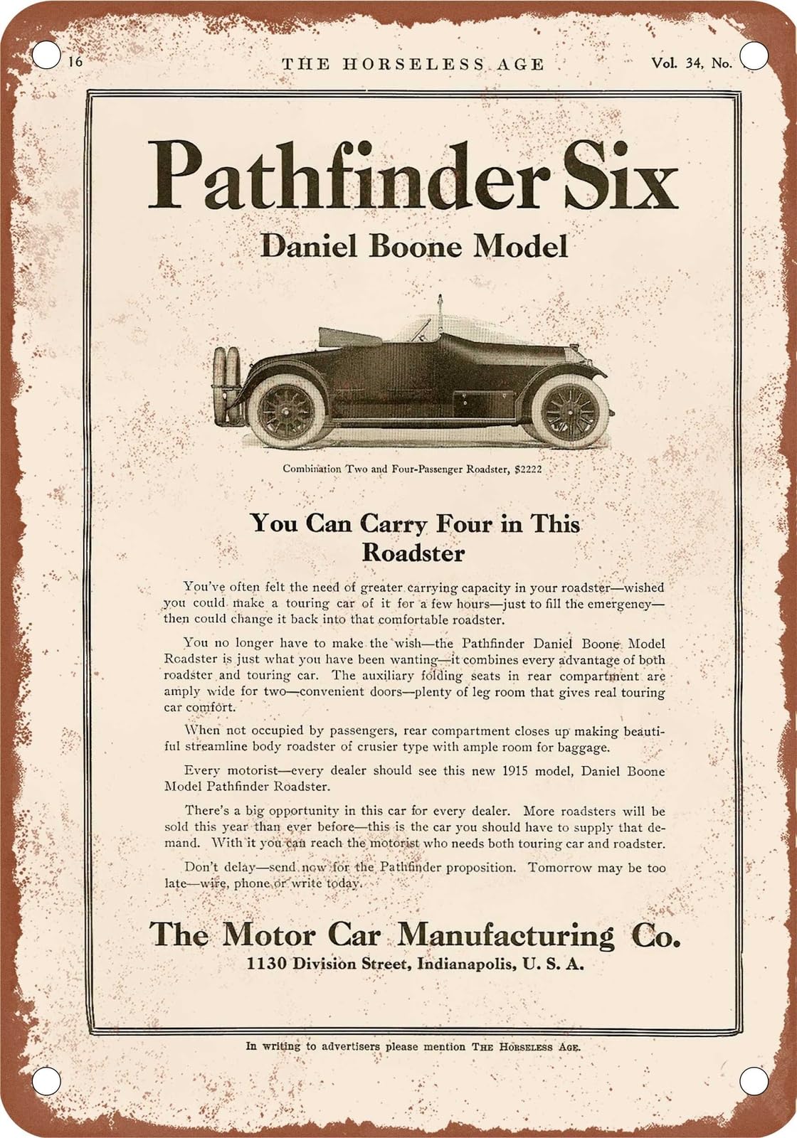 Miaomansenstore Metal Sign - 1915 Pathfinder Vintage Ad 0A - Old Retro Rusty Look Home Decor