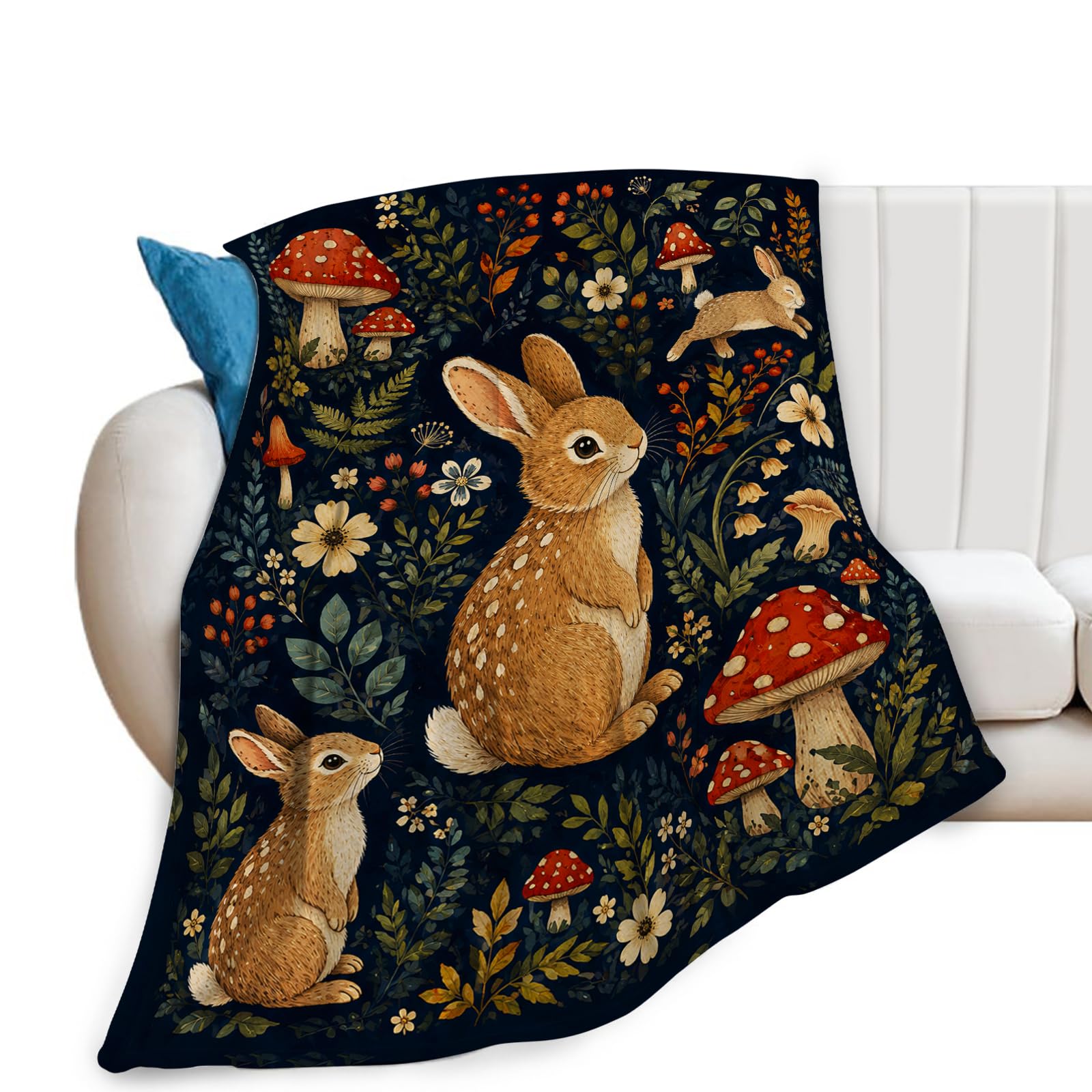 Rabbit Blankets, Vintage Floral Throw Blanket, Rabbit Lover Gifts, 40"X50"