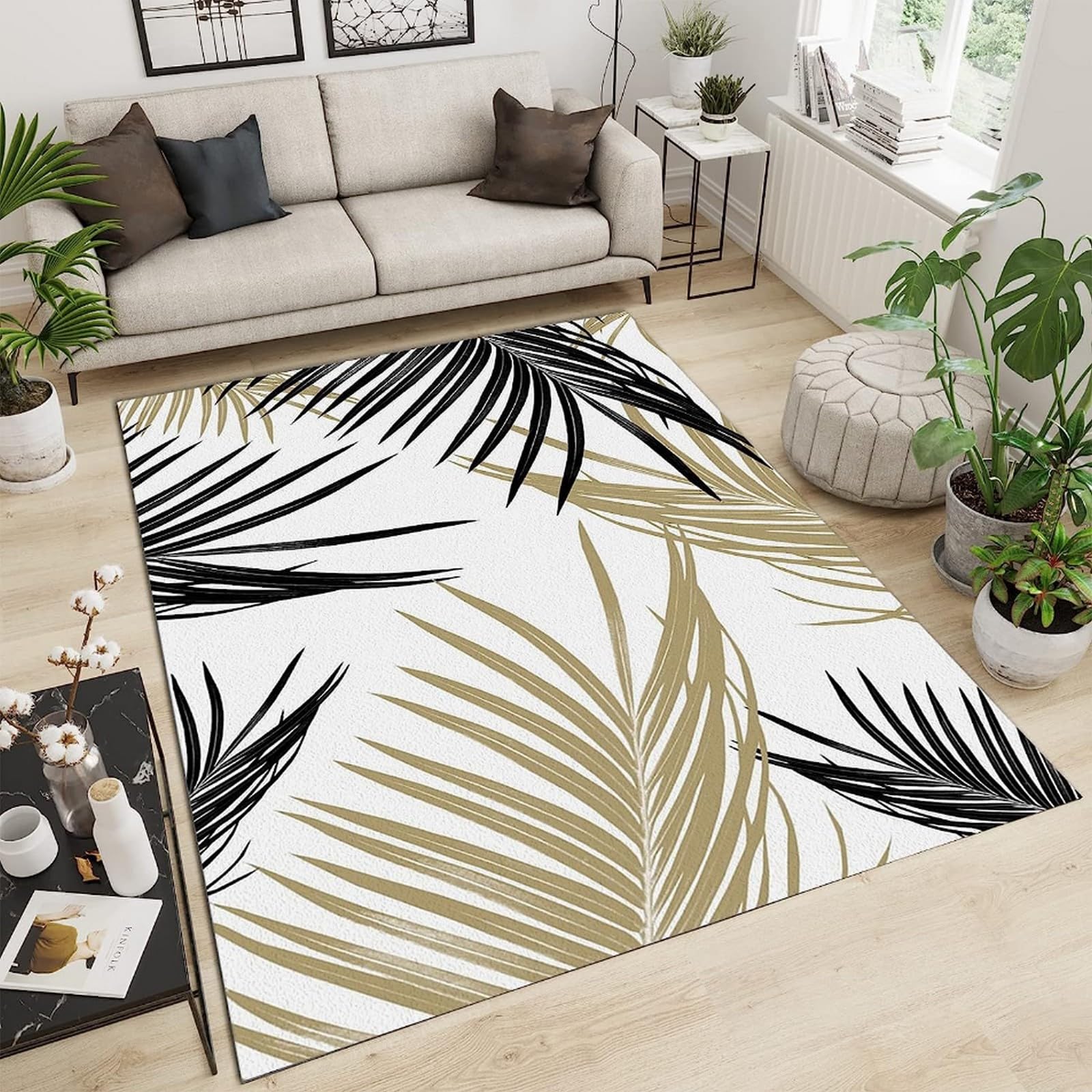 Tapis canapé 3D motif feuilles d'arbres en textile premium doux