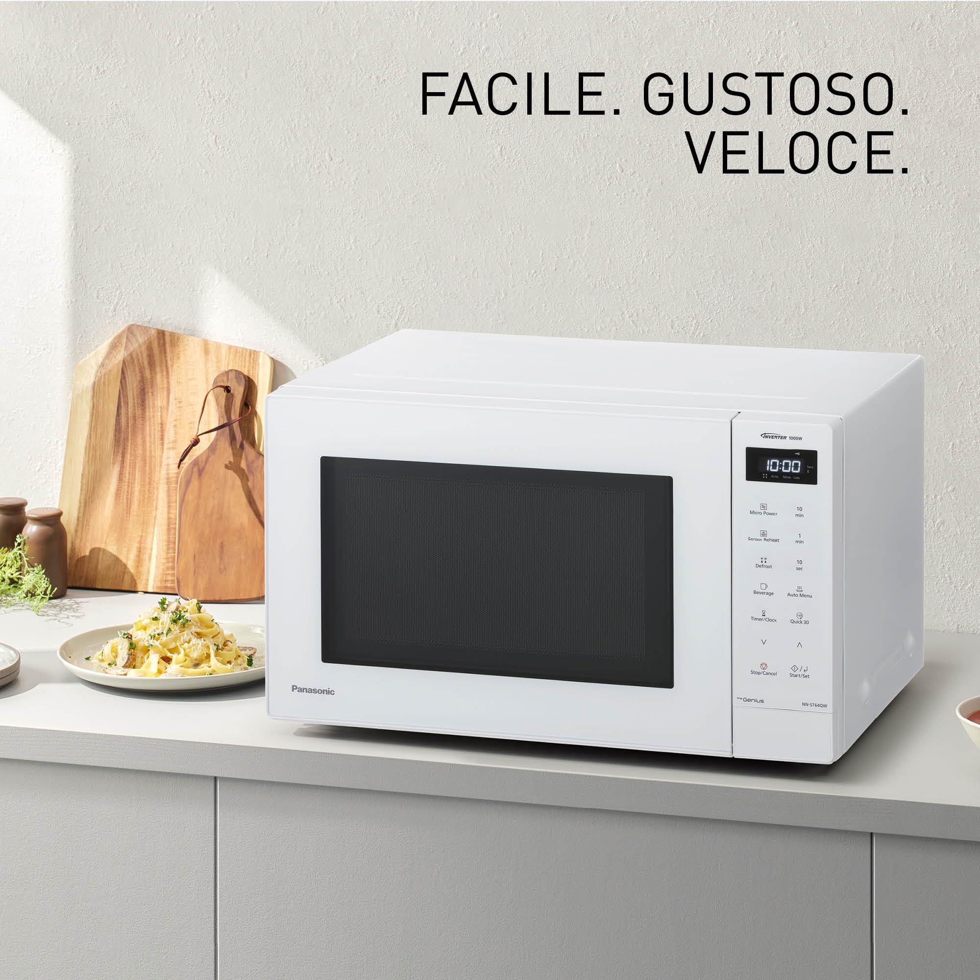 Panasonic NN-ST64QWEPG Microonde Solo Inverter 32L, 1000 Watt Potenza, 20 programmi automatici, Funzione Quick 30, Controllo Touch, Cottura Uniforme e Scongelamento, Bianco