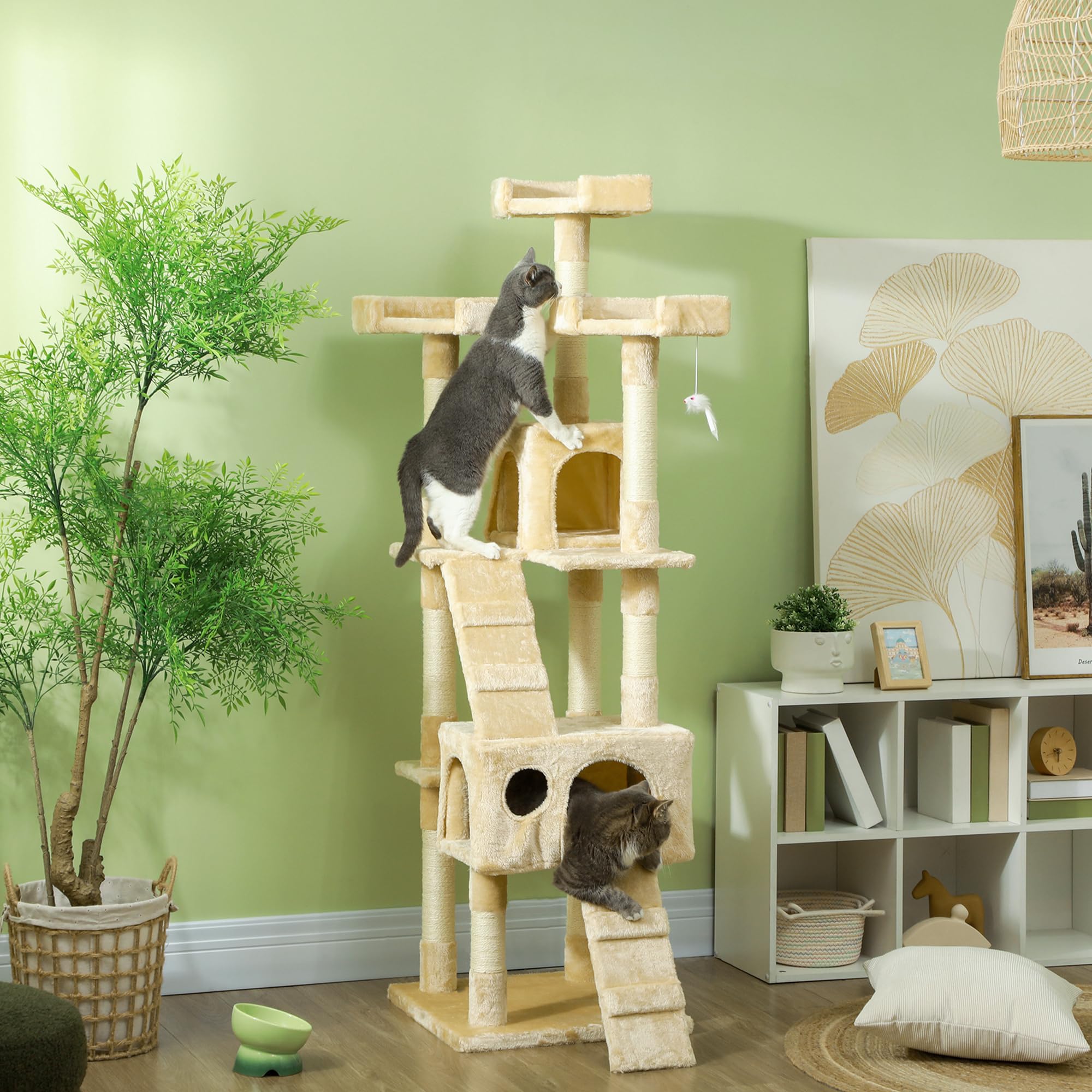Albero tiragraffi per Gatti, 50 x 50 x 170 cm, per Dormire, Giocare, Centro attività, graffiare, Colore: Grigio Neutro (Beige)