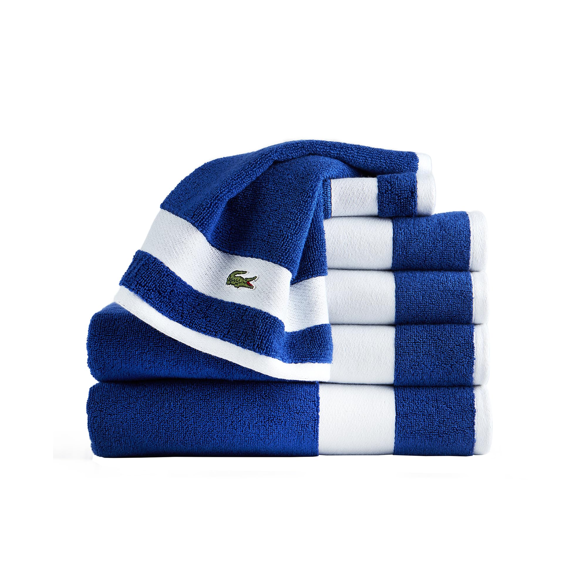 Lacoste Sport Stripe 6-Piece Luxury Cotton Towel Set – Made with 100% Soft Supima Cotton, Absorbent & Quick-Drying, Includes 2 Bath Towels, 2 Hand Towels, 2 Washcloths, Surf Blue