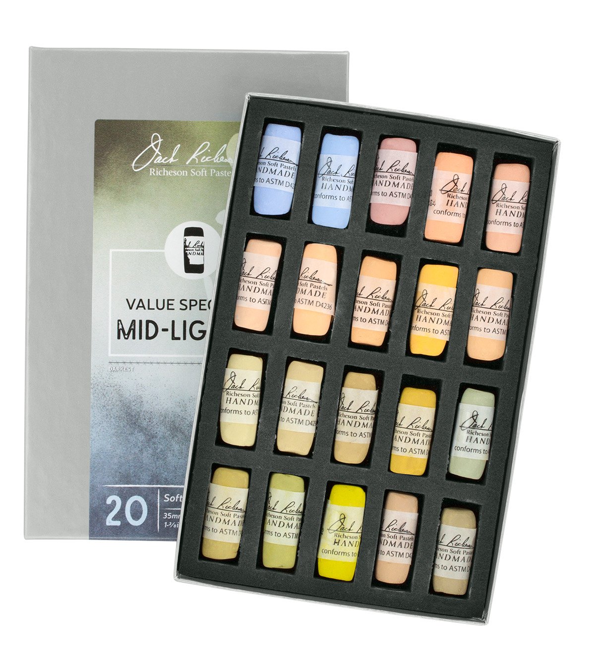 Jack Richeson Hand gerollt Weiche Pastellkreiden Spectrum: mid-lights 4, 20-teilig