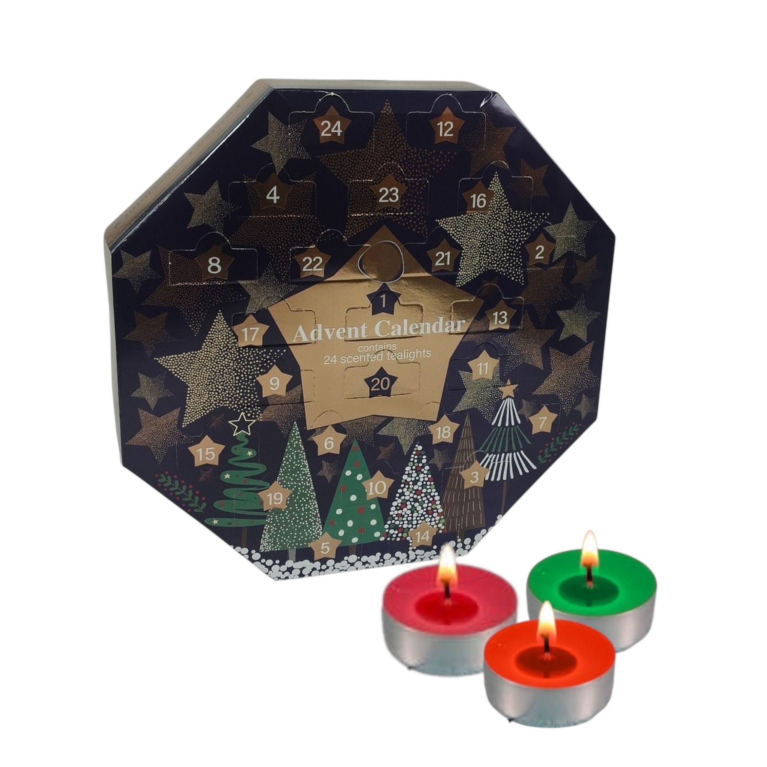 Shop4allsorts Multicoloured Scented Christmas Tealight Advent Calendar 2025-24 Festive Countdown Scented Candles - Tea Light Candles - Tea Lights Advent Calendar - Count Down To Christmas - Tea Light Gift Set.