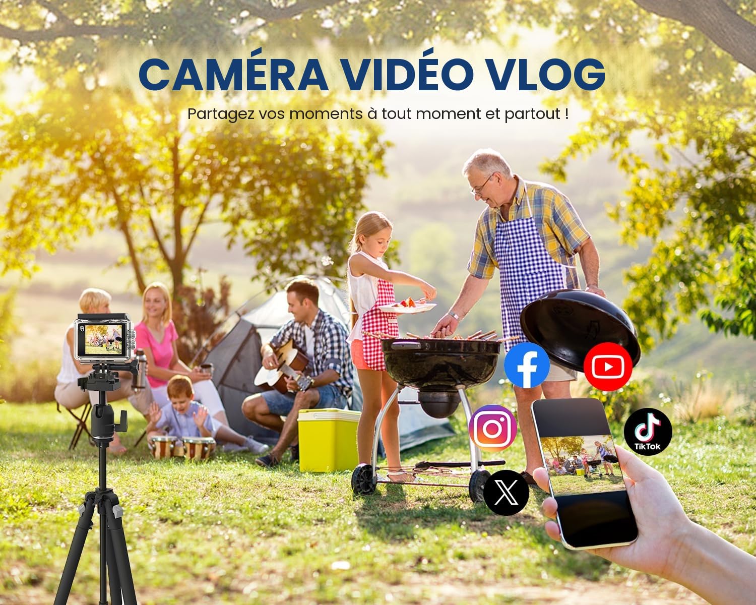 Caméra Sport 4K60FPS 48MP Écran Tactile 64GB Carte 40M Étanche EIS 170° WiFi Télécommande 2x1350mAh