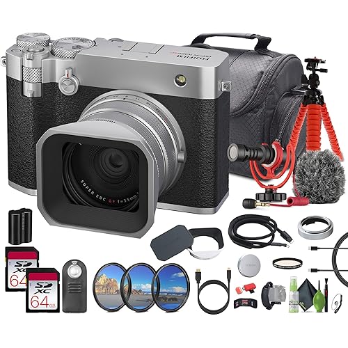 FUJIFILM GFX100RF 102MP Medium Format Mirrorless Digital Camera, Powerful Compact Rangefinder Style Bundle with Rode Video Micro Microphone 2X 64GB Memory Card + More- Silver