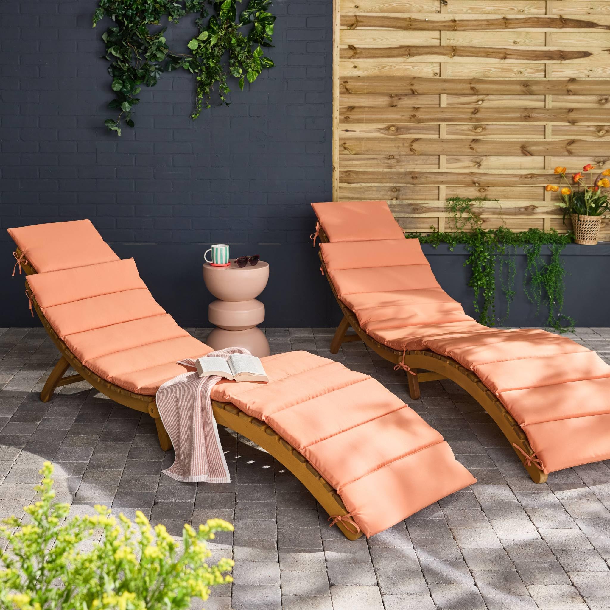 Set 2 lettini prendisole in legno di acacia Terracotta - 184x55x63.5 cm