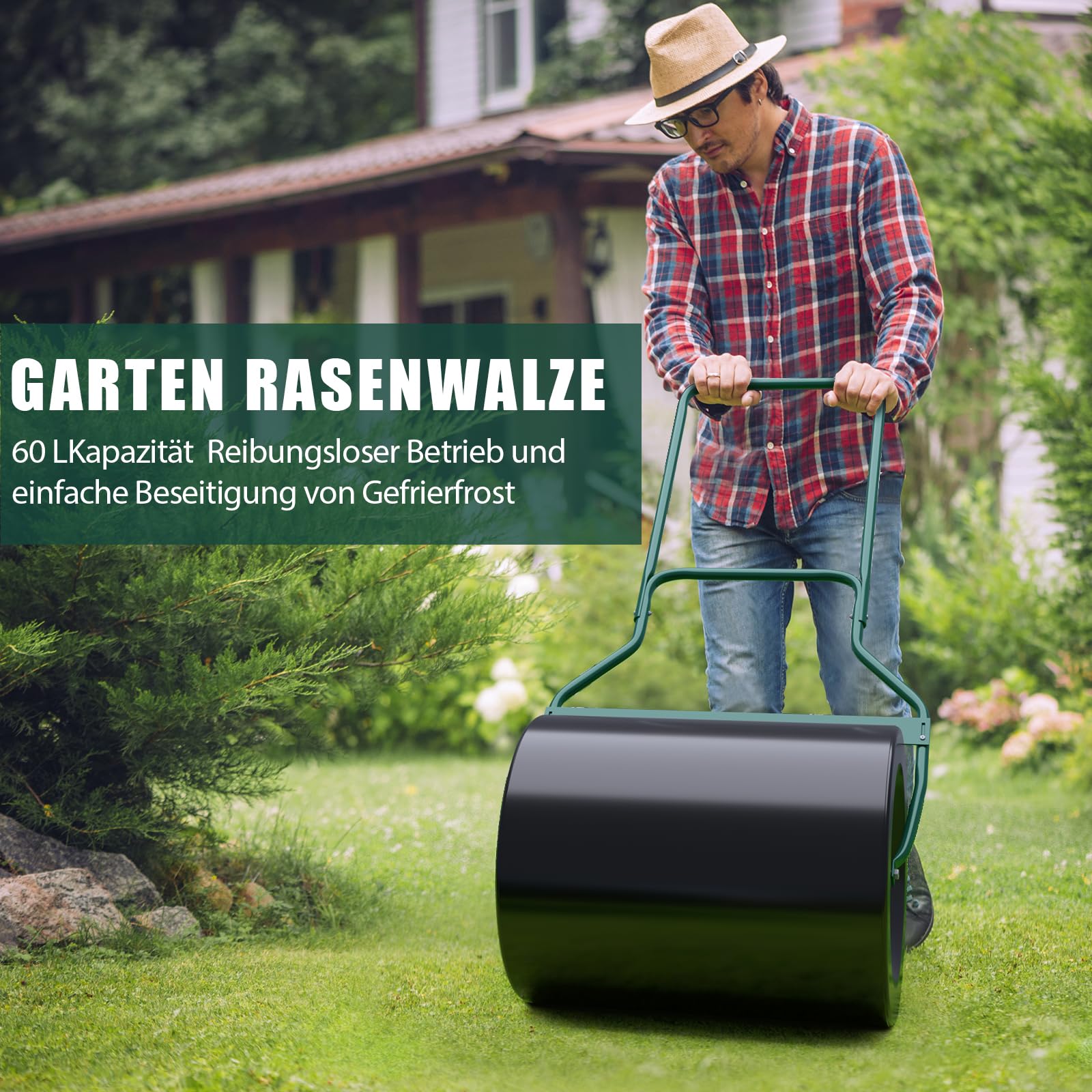 GOPLUS Garden Lawn Roller 32 cm Volume 63 L with U