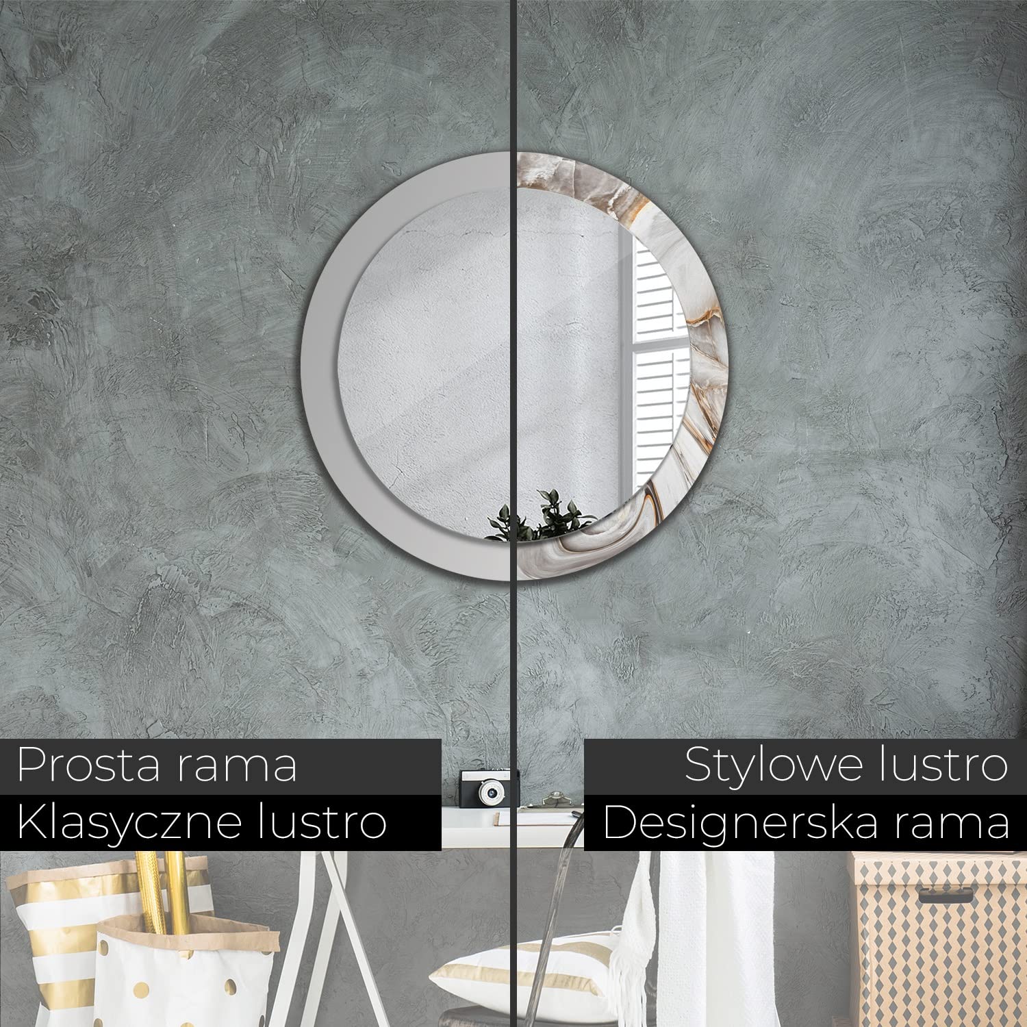 Tulup Per Il Bagno Specchio Rotondo Appeso fi80 cm Per Il Soggiorno - marmo chiaro