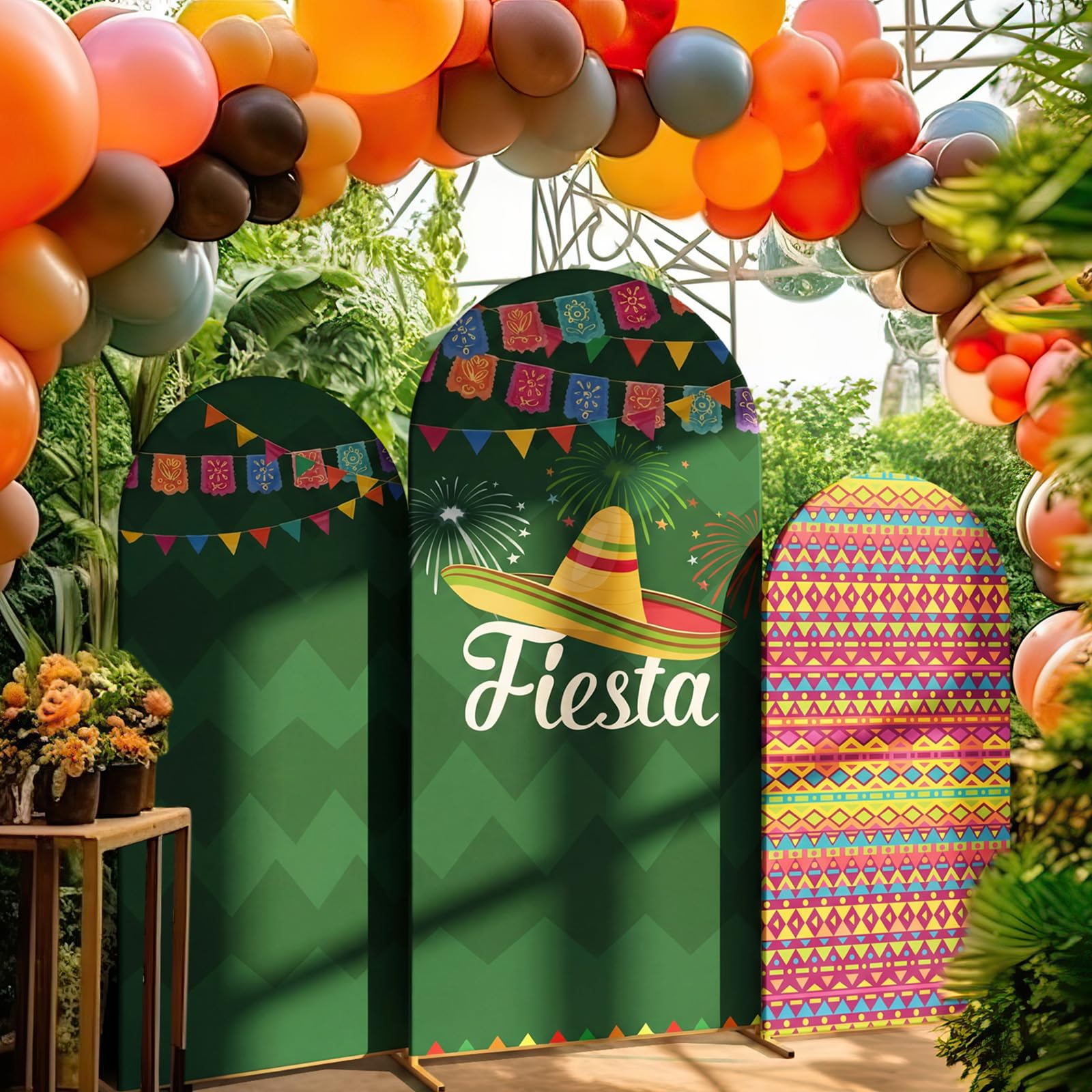 Photo 1 of Chunful 3 Pcs Cinco de Mayo Fiesta Party Arch Backdrop Cover Mexican Photo Background Decor 2-Sided Round Top Mexican Cute Backdrop Arch Cover for Fiesta Party Decoration 6 ft/5 ft/4 ft (Green)