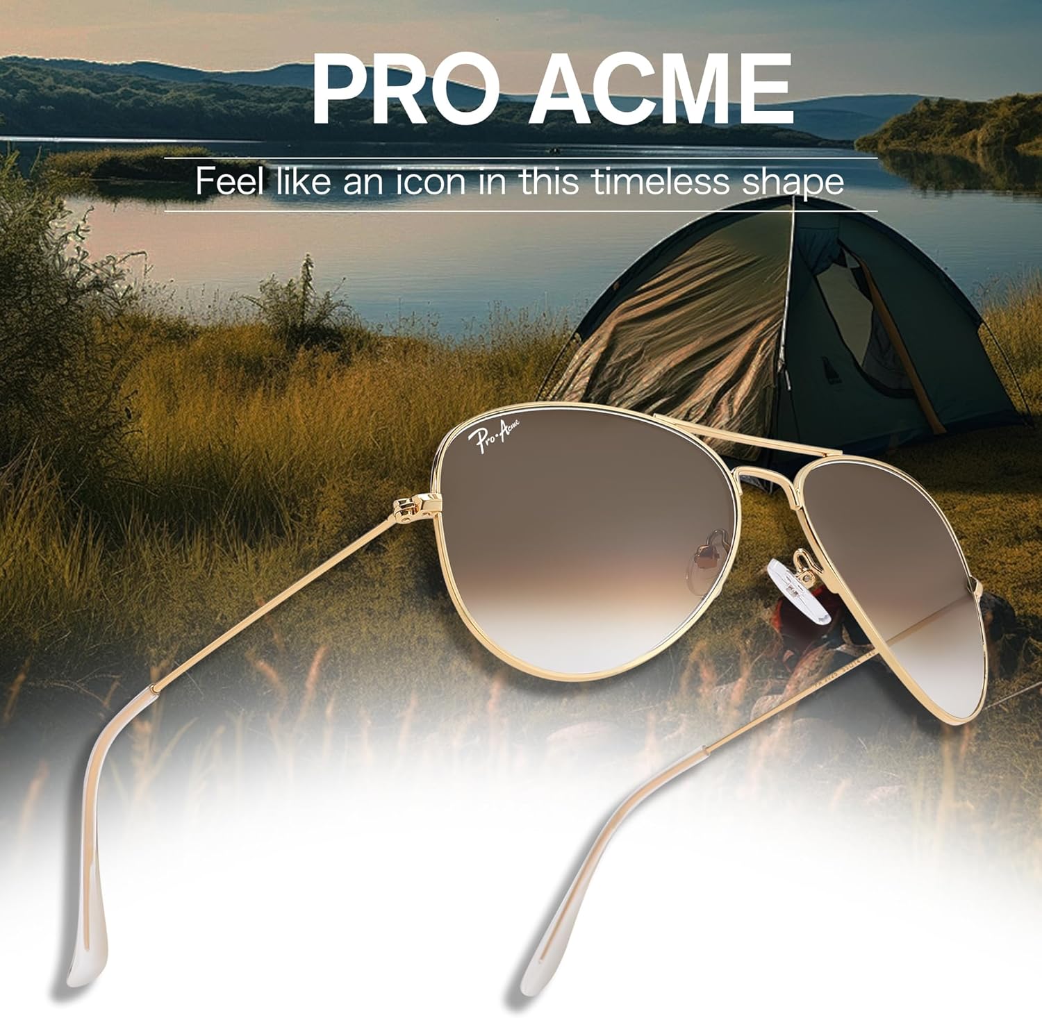 Pro Acme Small Aviator Sunglasses Glass Lens, Classic Metal Frame UV400 Protection for Men Women 55MM - Image 4