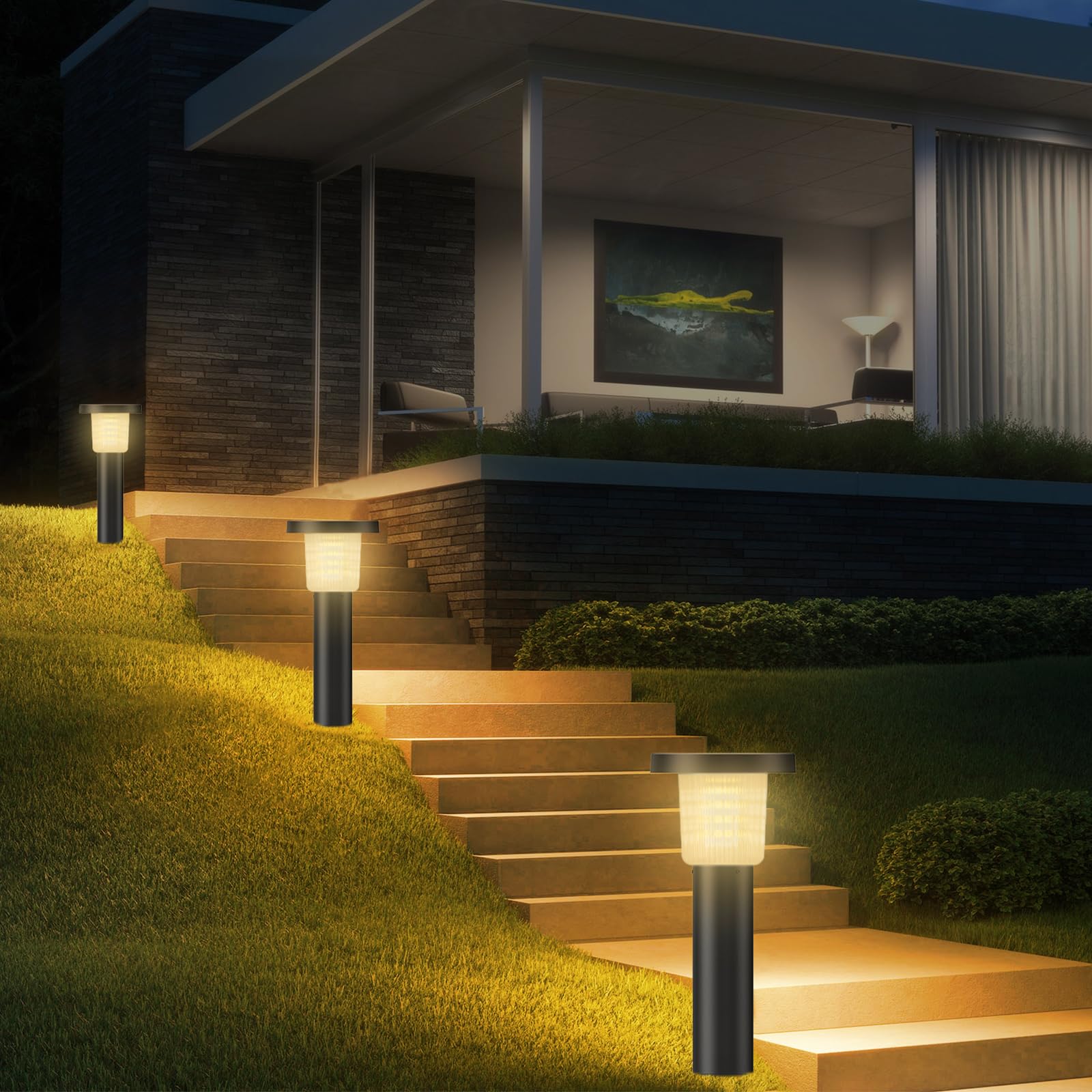 INTELAMP Luci Solari da Esterno con Telecomando, 2 Pezzi Faretti Giardino Solari Potenti 500LM Lampioni Giardino, 3 Temperatura di Colore, 3800mAh Batteria, Bianco Caldor IP65 Impermeabile