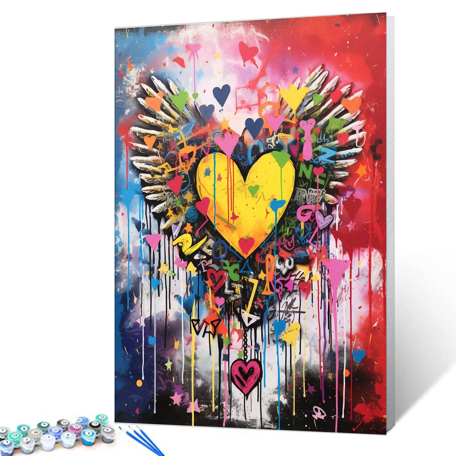 Tucocoo Graffiti Banksy Paint by Numbers Kits with Brushes and Acrylic Pigment on Canvas Painting for Adults, Love Pop Art Rainbow Picture for Home Wall Decor Gifts 16''x20'' (DIY Framed)